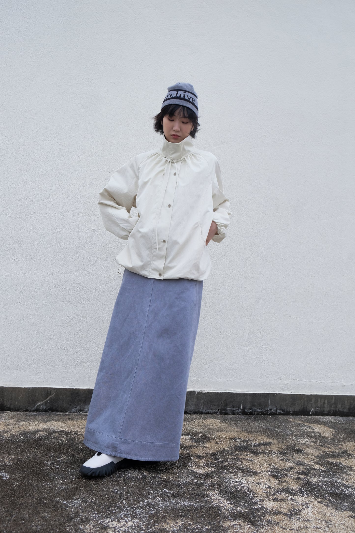 ✨推!"Andre" 90s Heavy Washed Cotton A-line Skirt (Grey)
