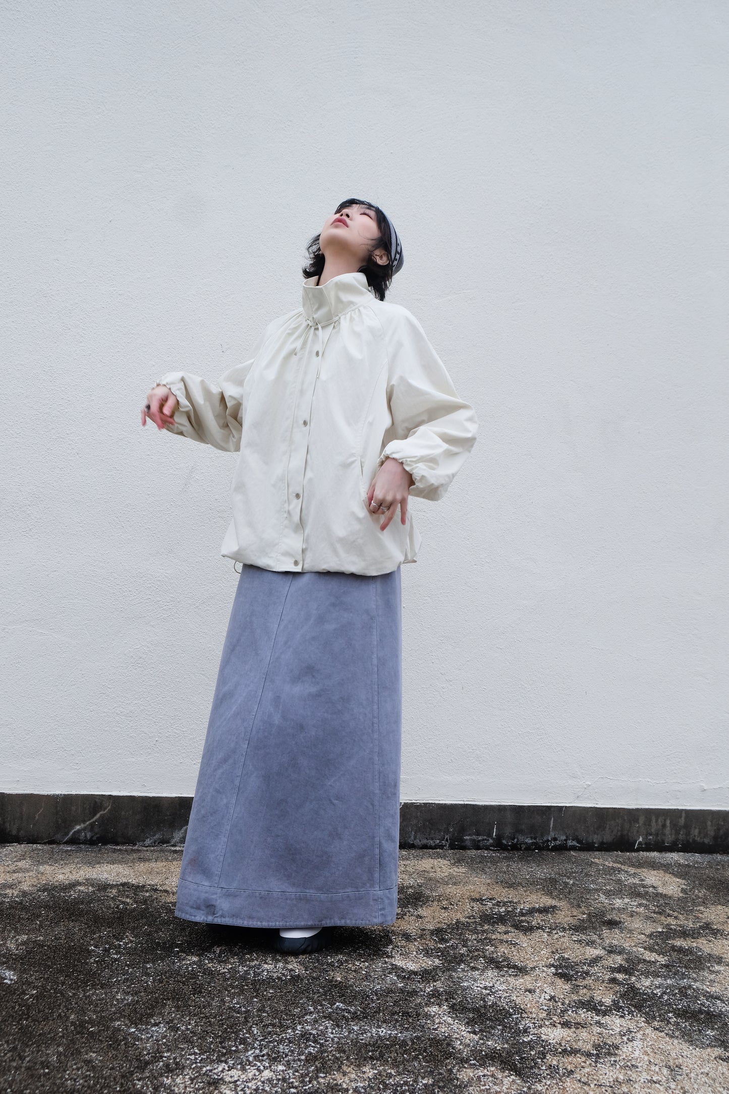 ✨推!"Andre" 90s Heavy Washed Cotton A-line Skirt (Grey)