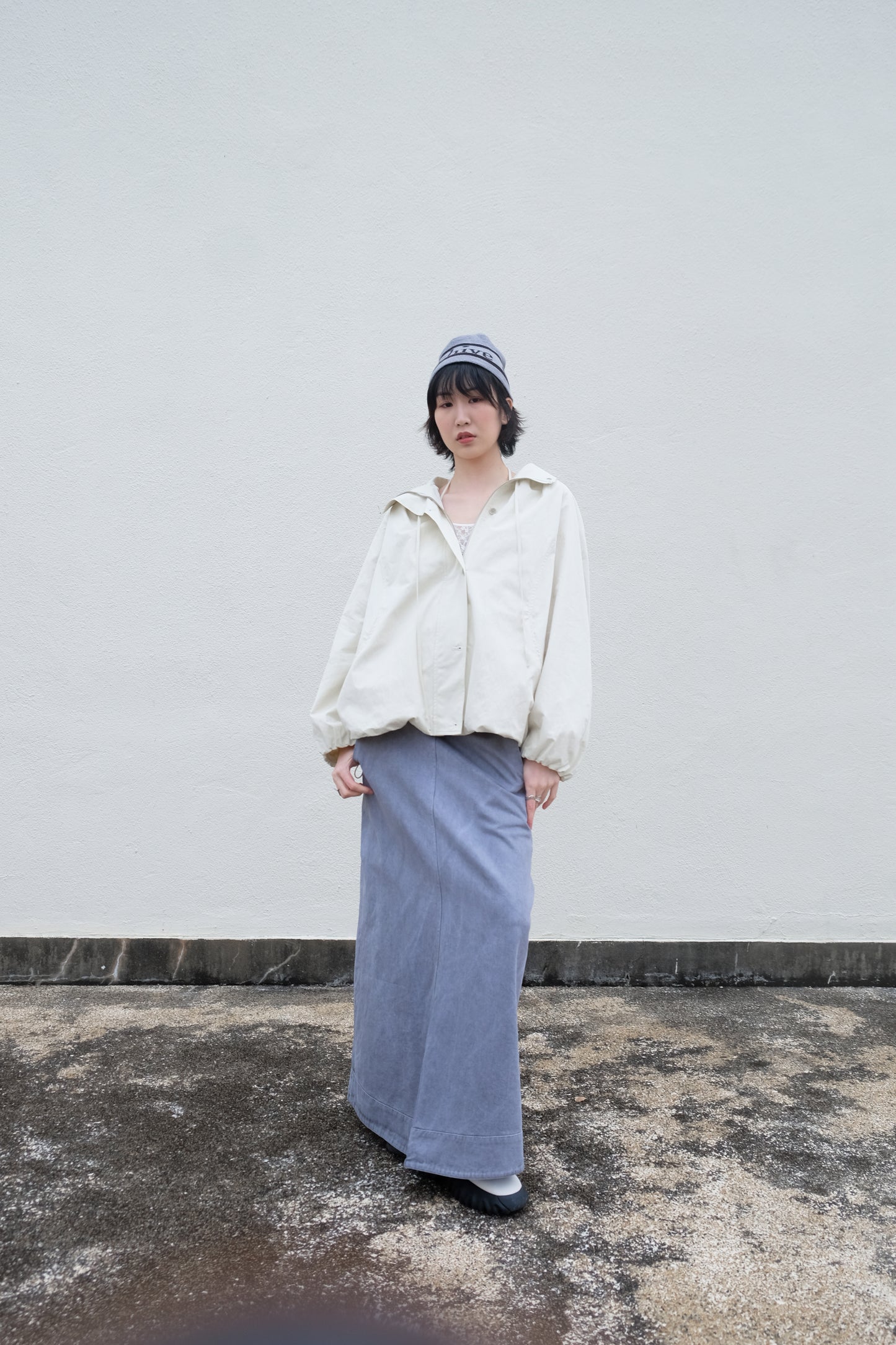 ✨推!"Andre" 90s Heavy Washed Cotton A-line Skirt (Grey)