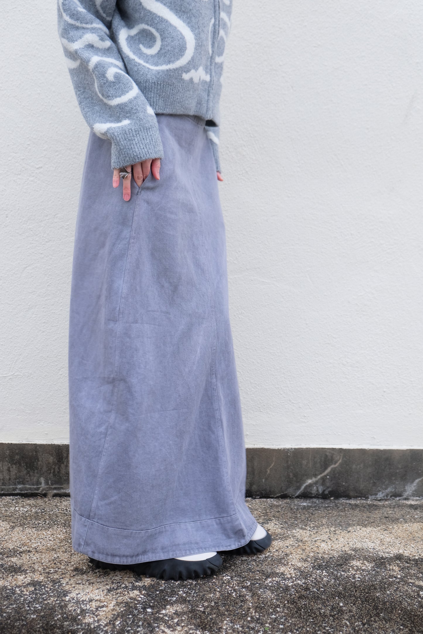 ✨推!"Andre" 90s Heavy Washed Cotton A-line Skirt (Grey)