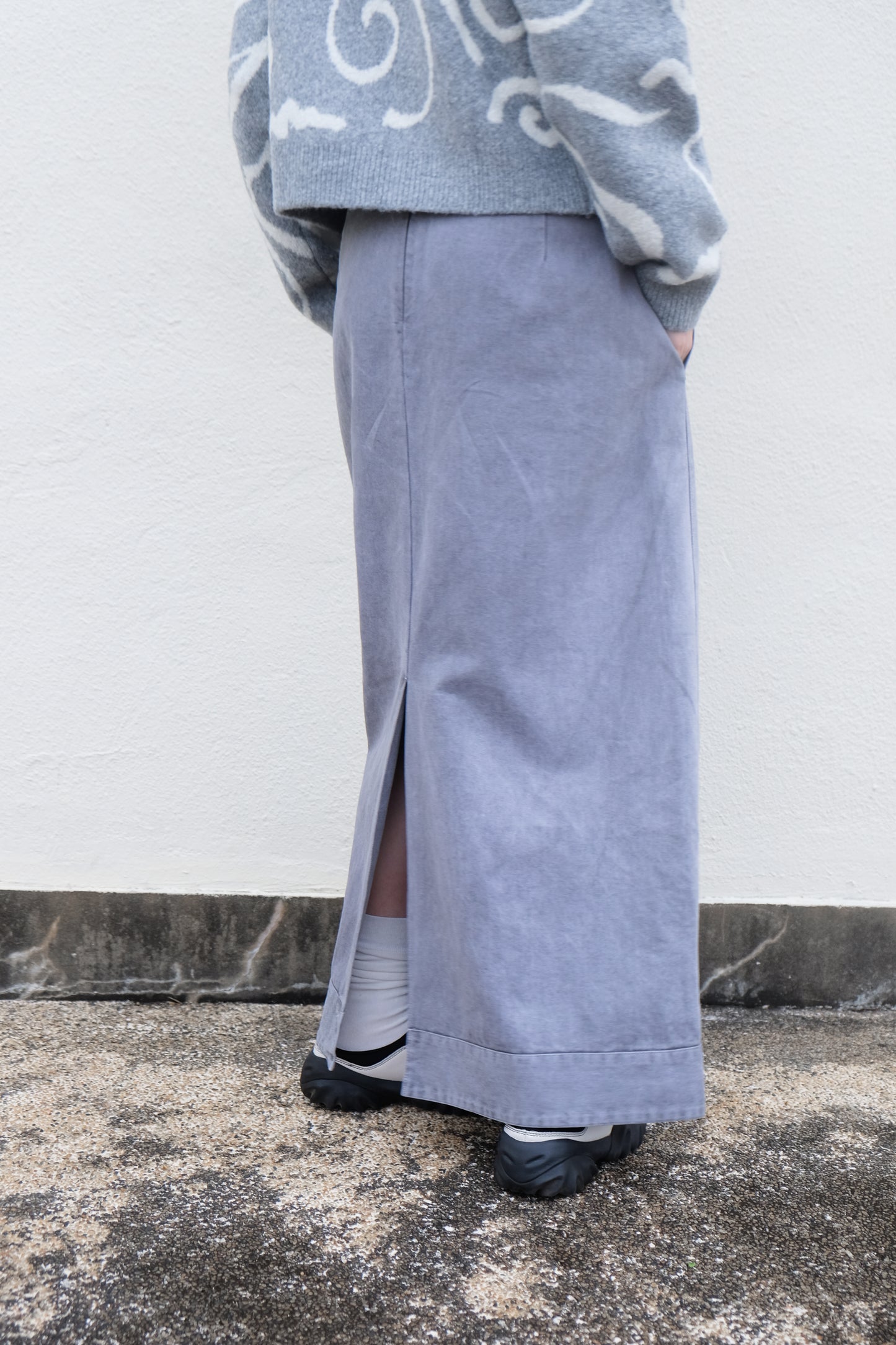 ✨推!"Andre" 90s Heavy Washed Cotton A-line Skirt (Grey)