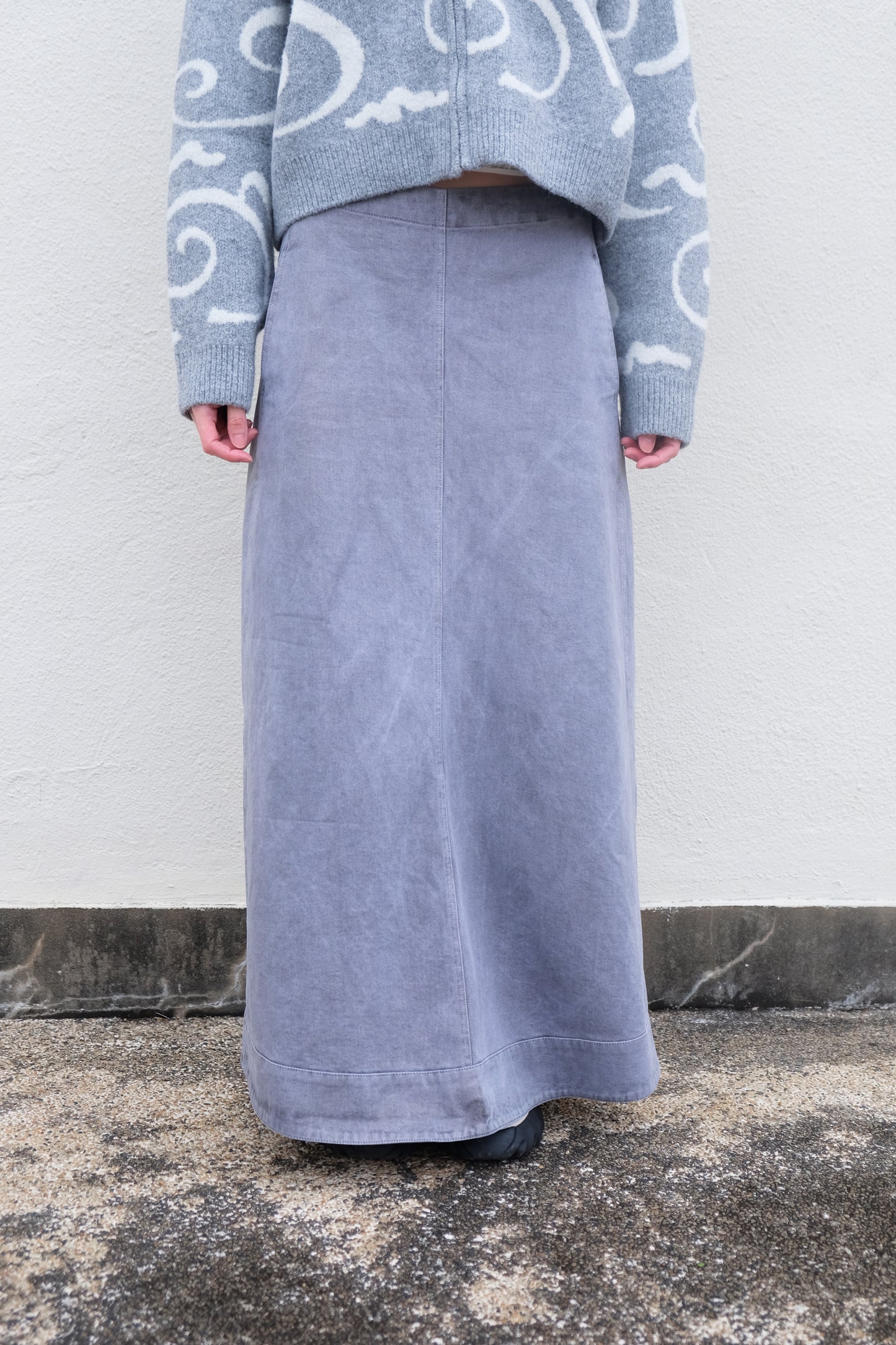 ✨推!"Andre" 90s Heavy Washed Cotton A-line Skirt (Grey)