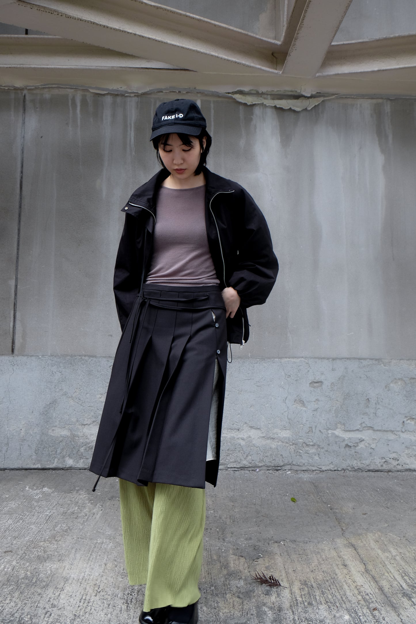 ✨推!"Winona" Double-layer Slit & Pleated Skirt (Black)