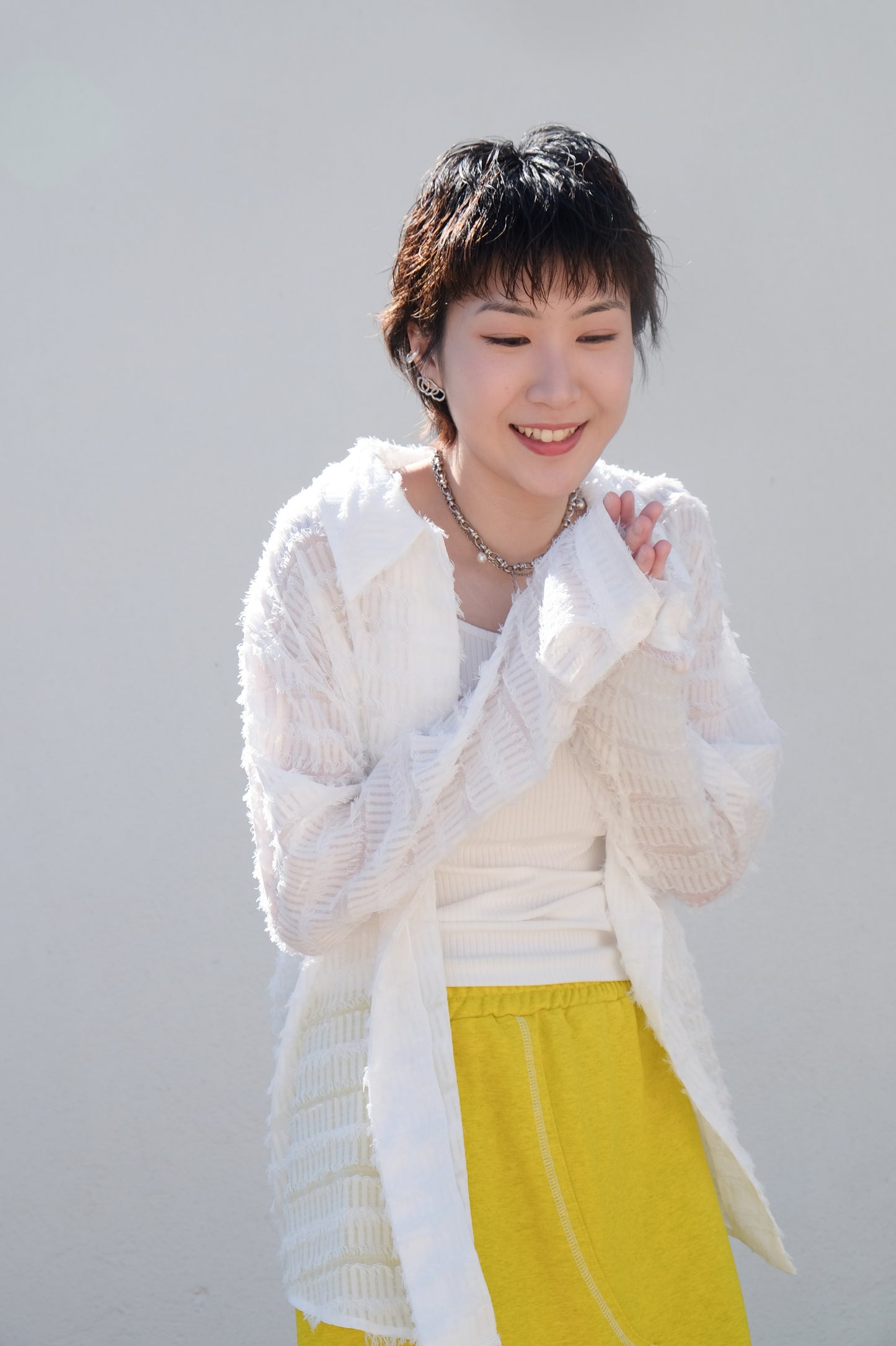 ✨推!Feather See-through Shirt (White)