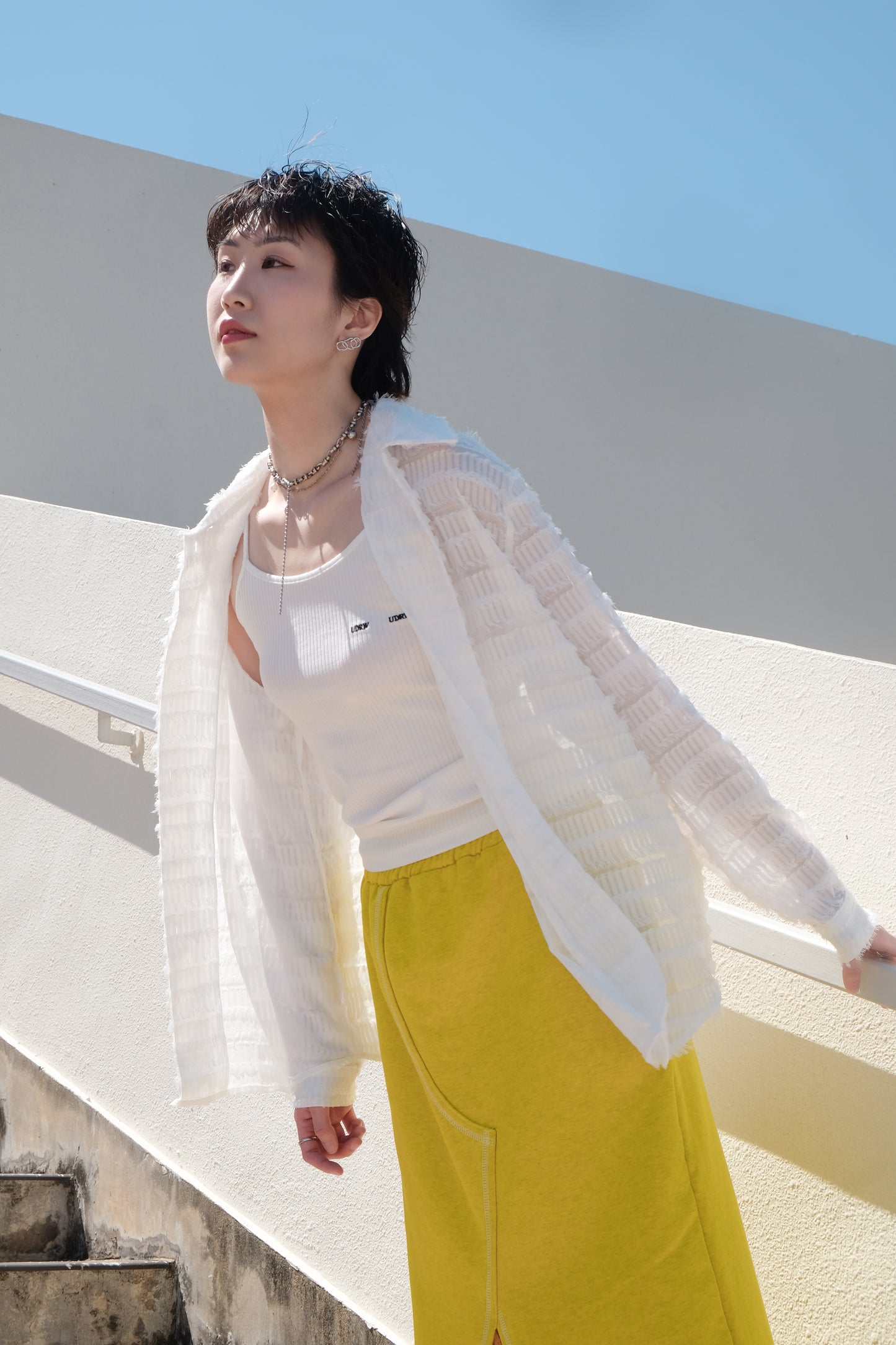 ✨推!Feather See-through Shirt (White)