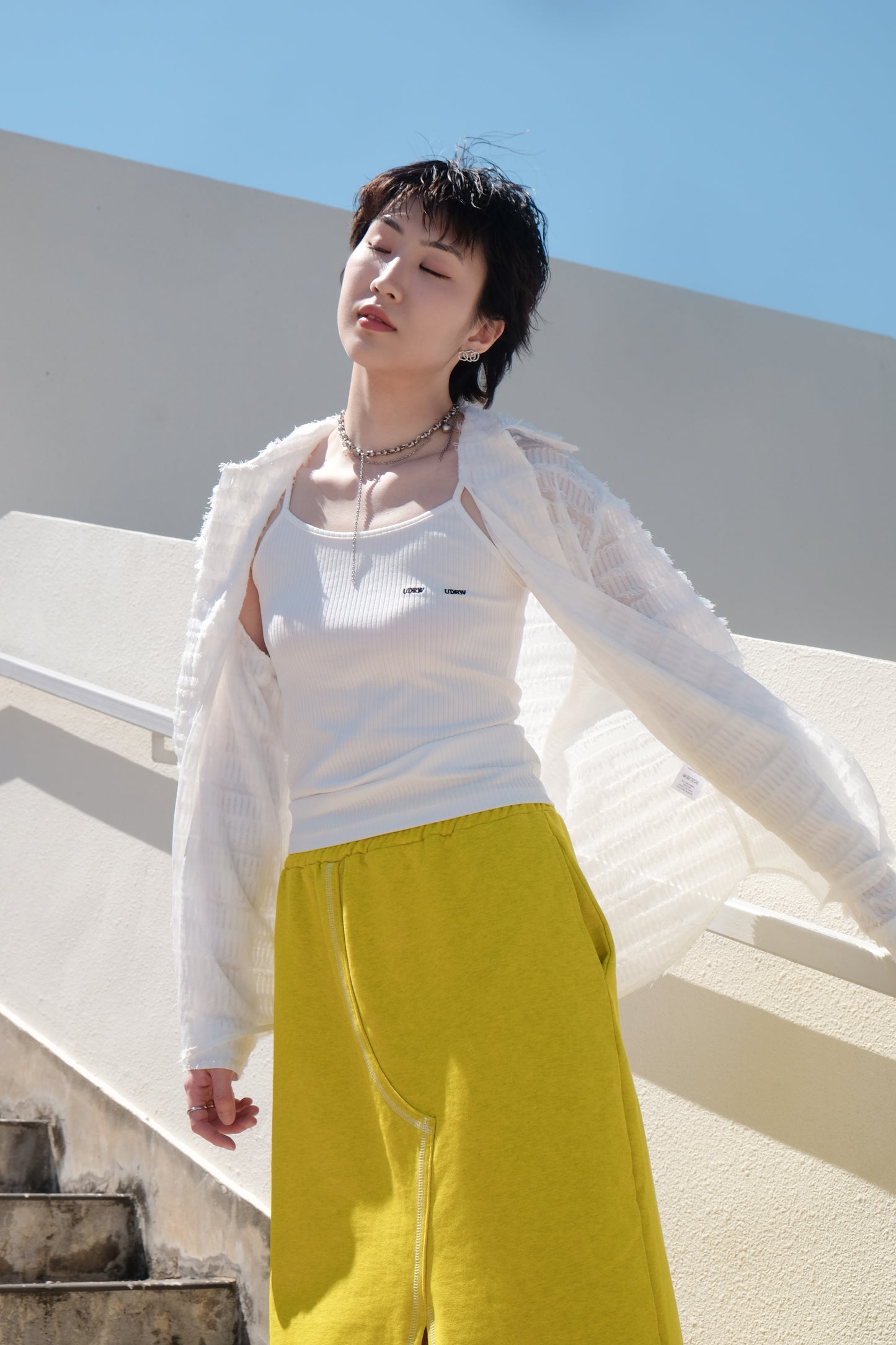 ✨推!Feather See-through Shirt (White)