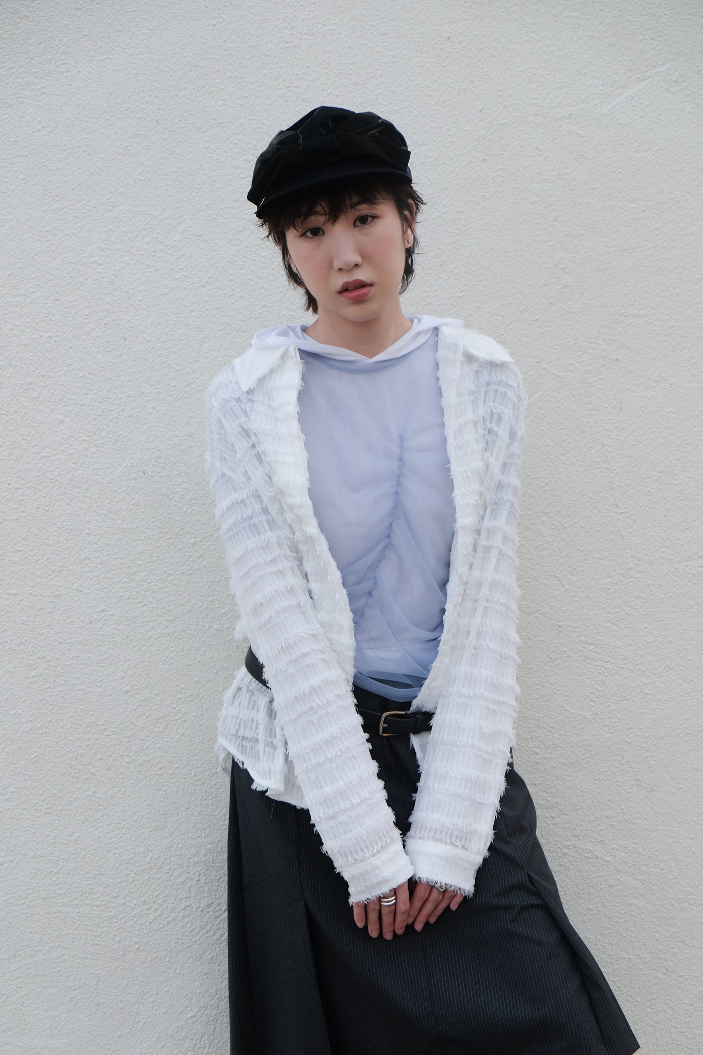 ✨推!Feather See-through Shirt (White)