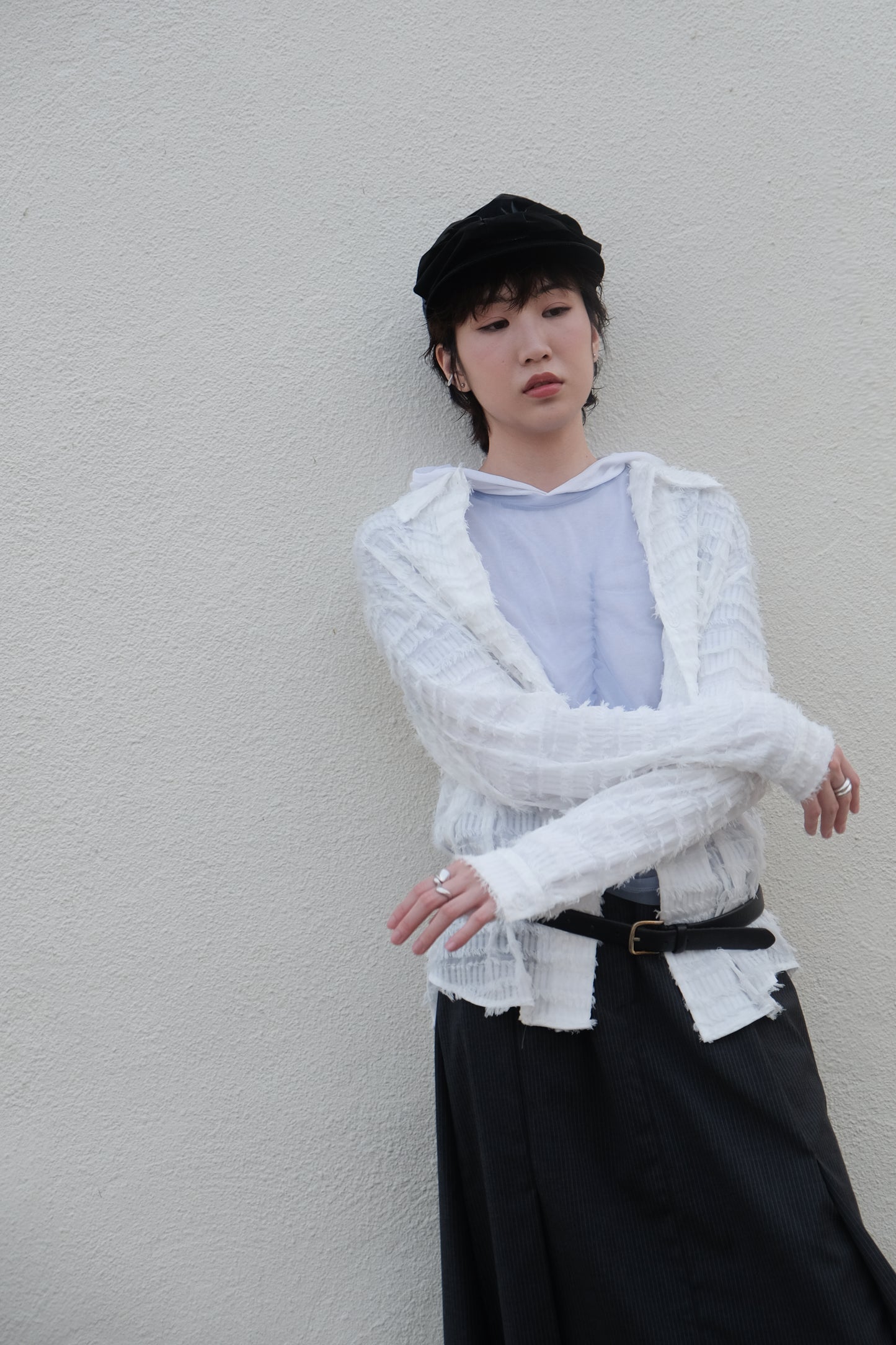 ✨推!Feather See-through Shirt (White)