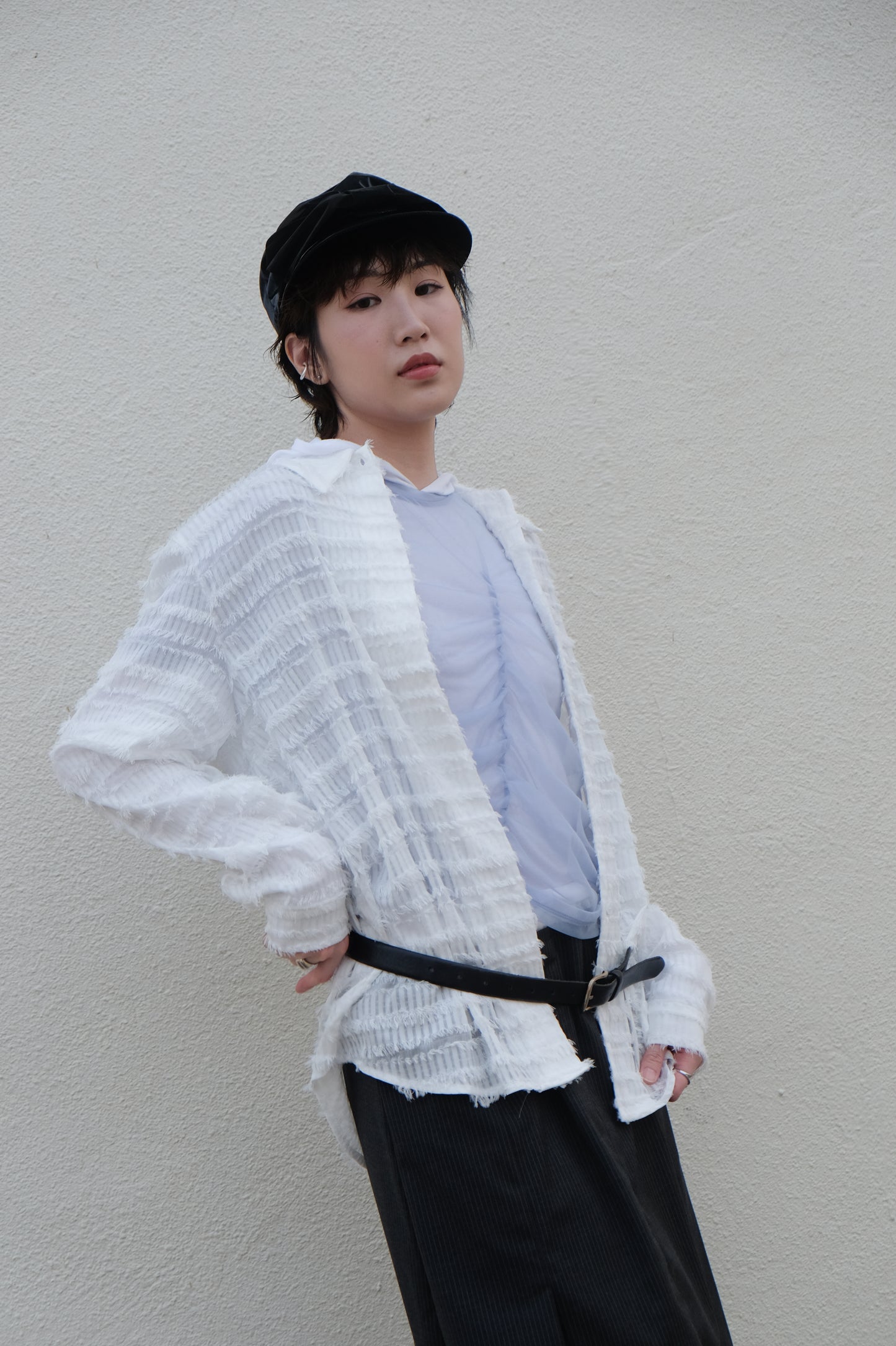 ✨推!Feather See-through Shirt (White)