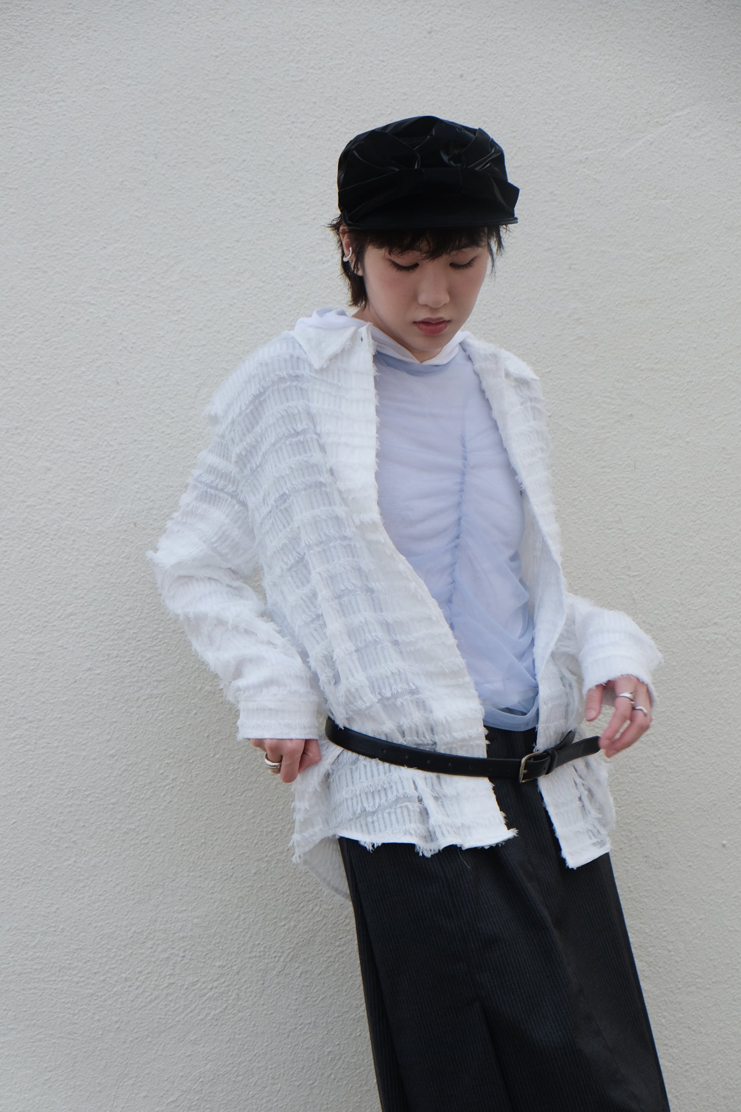 ✨推!Feather See-through Shirt (White)