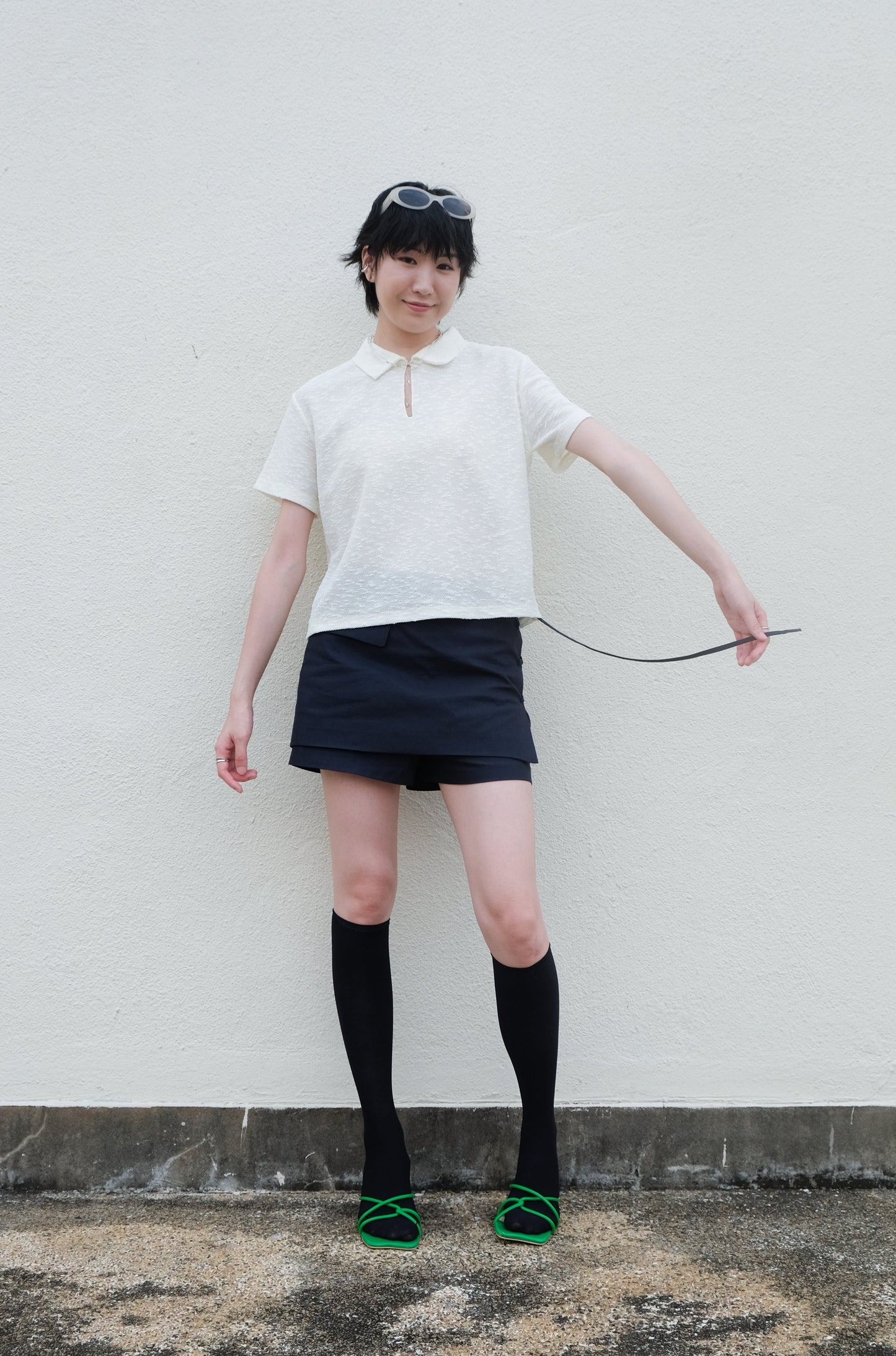 ✨推!"Lipa" Lace-up Layered Skorts (Navy)
