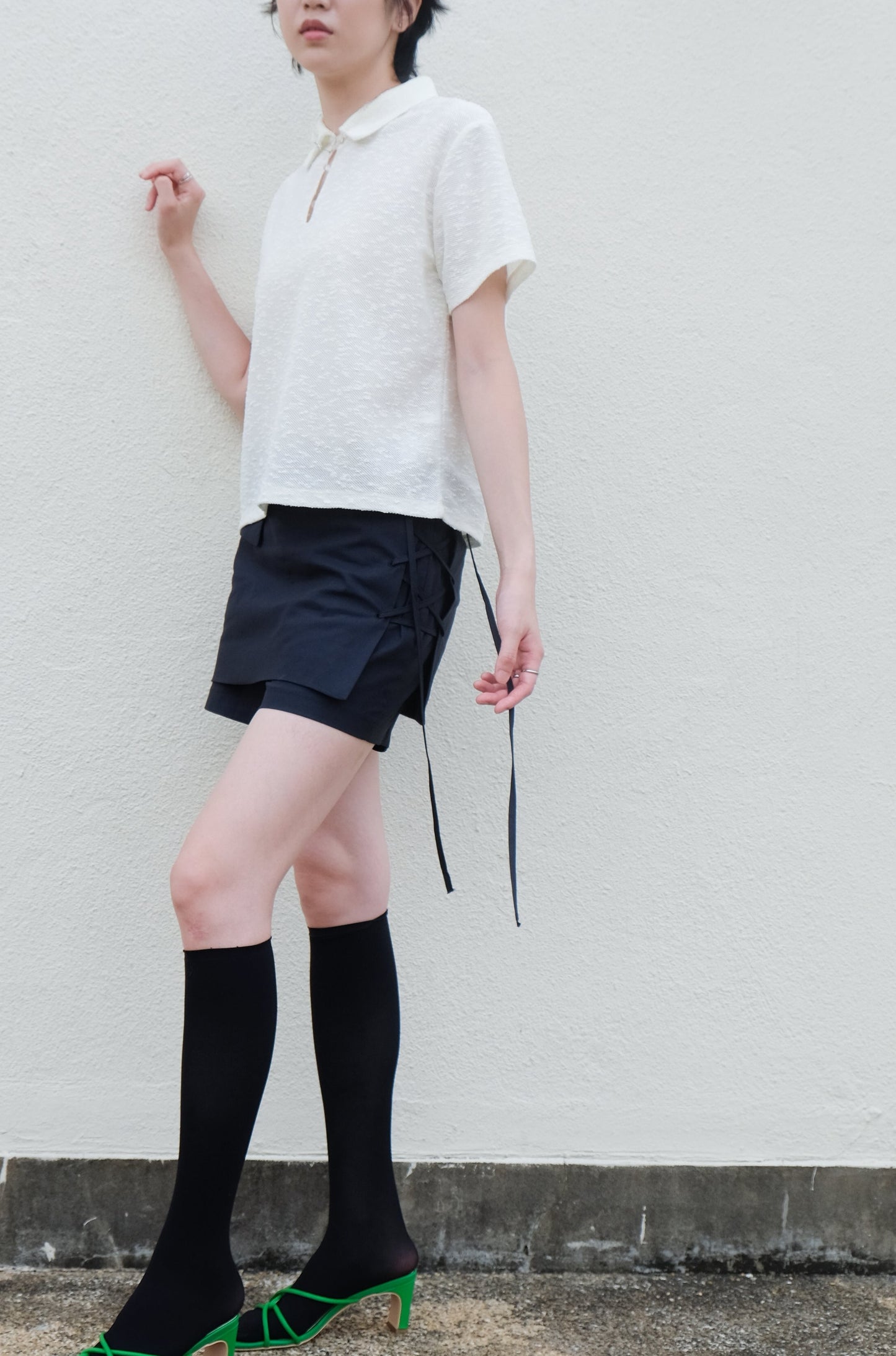 ✨推!"Lipa" Lace-up Layered Skorts (Navy)