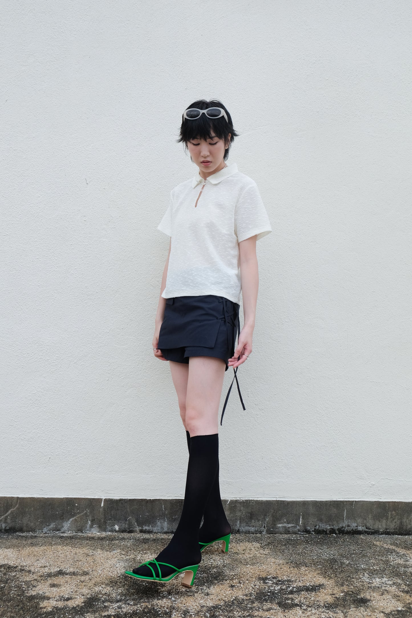 ✨推!"Lipa" Lace-up Layered Skorts (Navy)