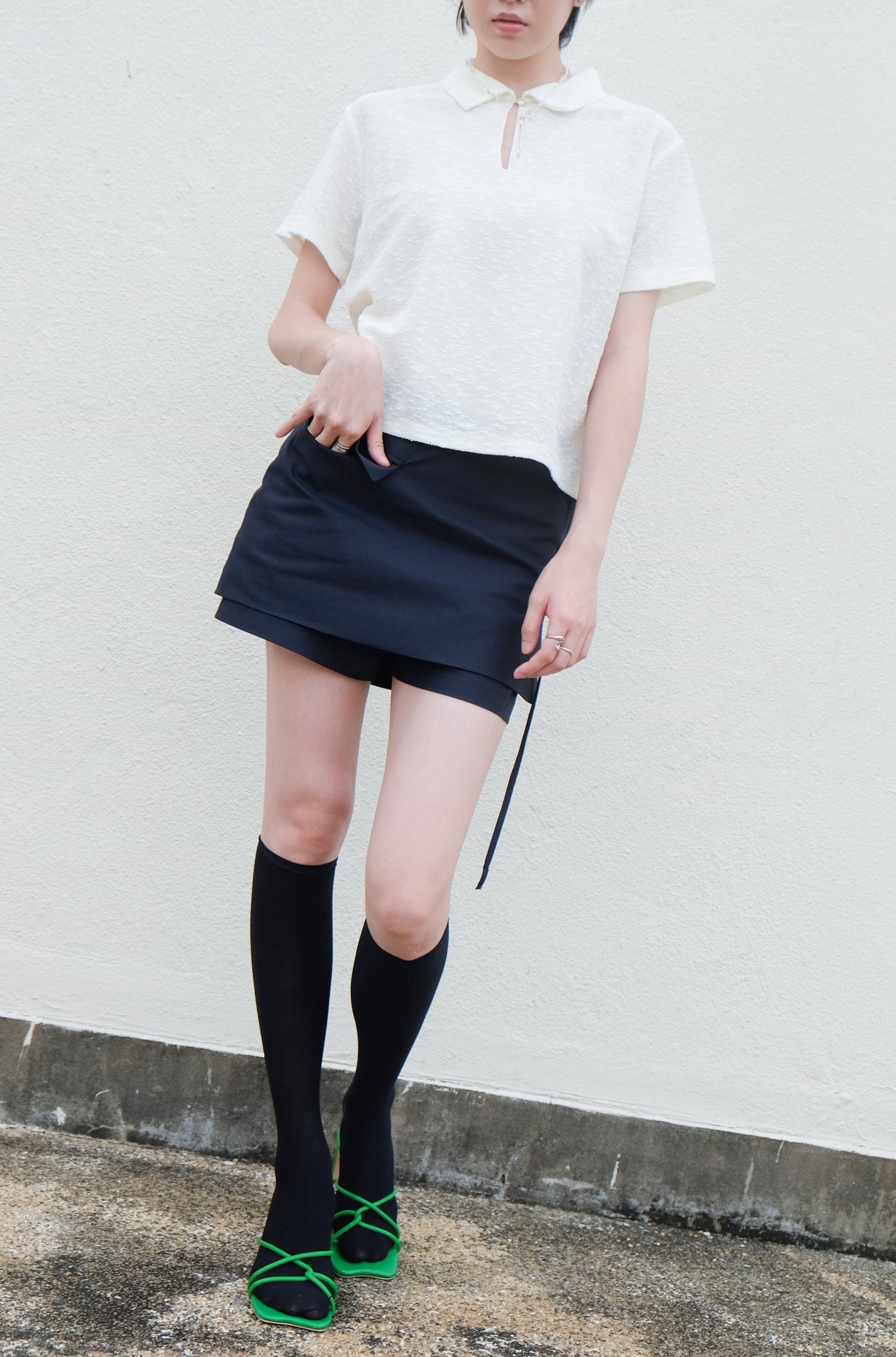 ✨推!"Lipa" Lace-up Layered Skorts (Navy)