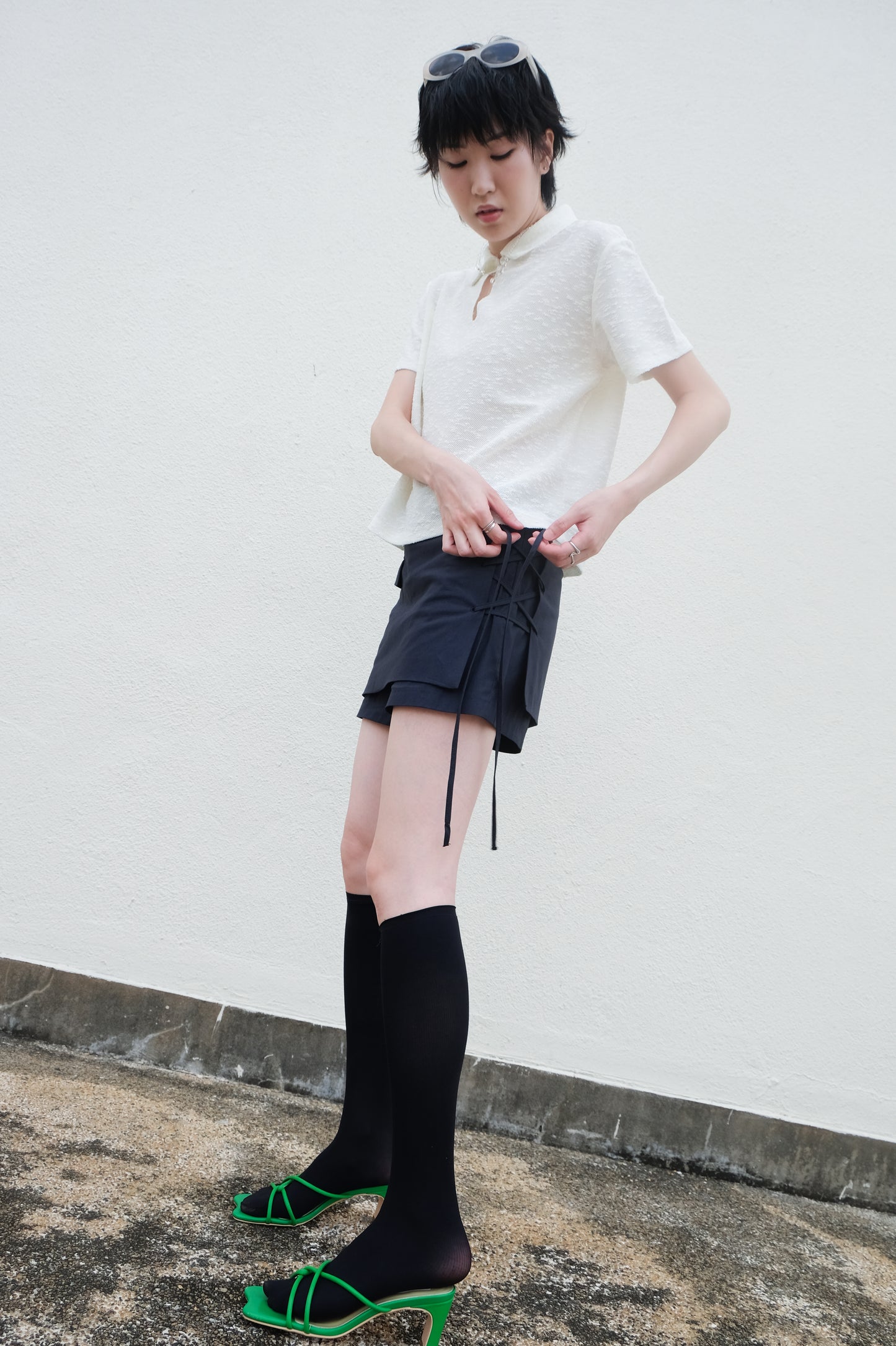 ✨推!"Lipa" Lace-up Layered Skorts (Navy)