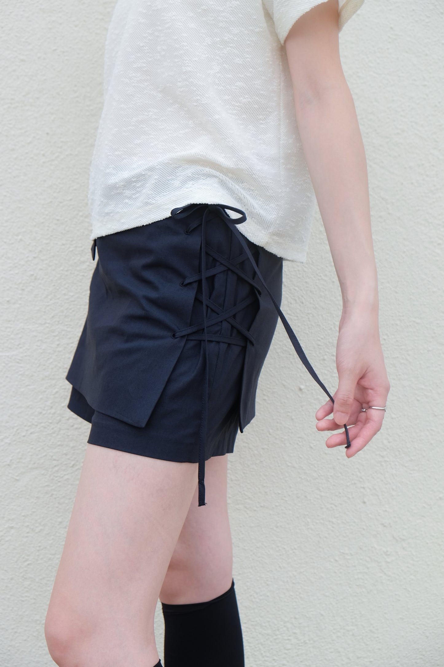 ✨推!"Lipa" Lace-up Layered Skorts (Navy)