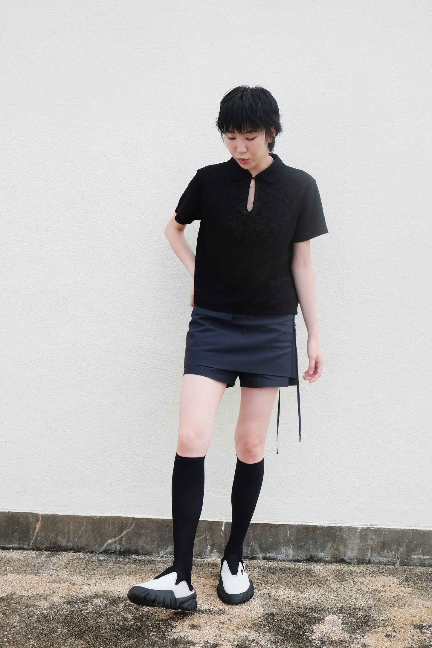 ✨推!"Lipa" Lace-up Layered Skorts (Navy)