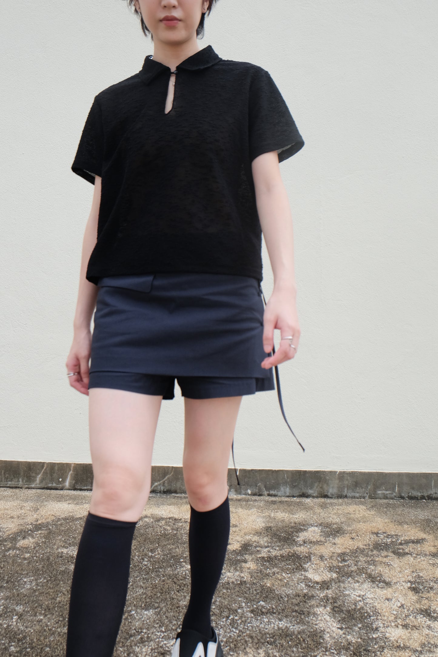 ✨推!"Lipa" Lace-up Layered Skorts (Navy)