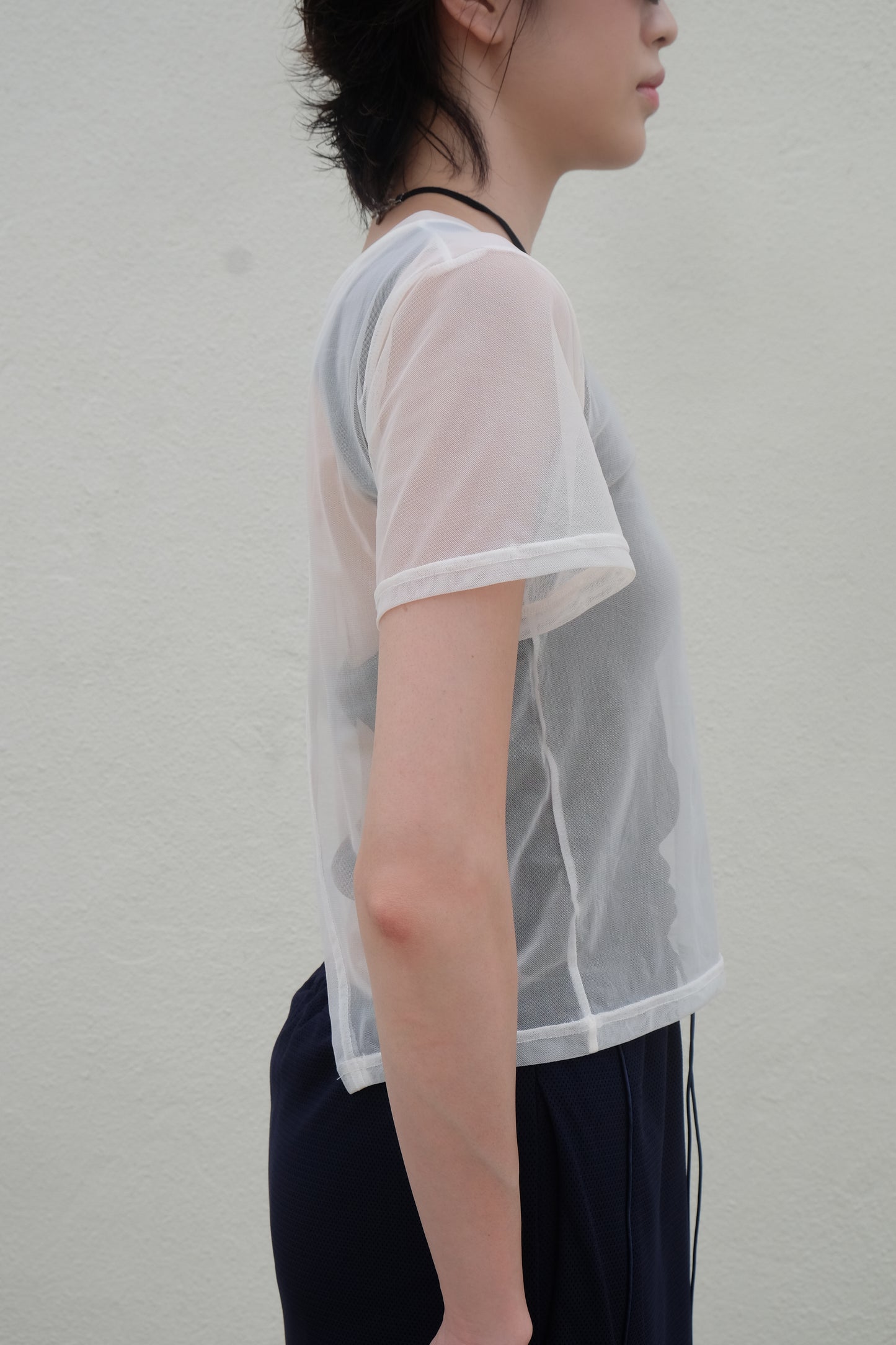 Back-open Sheer Short Sleeves
