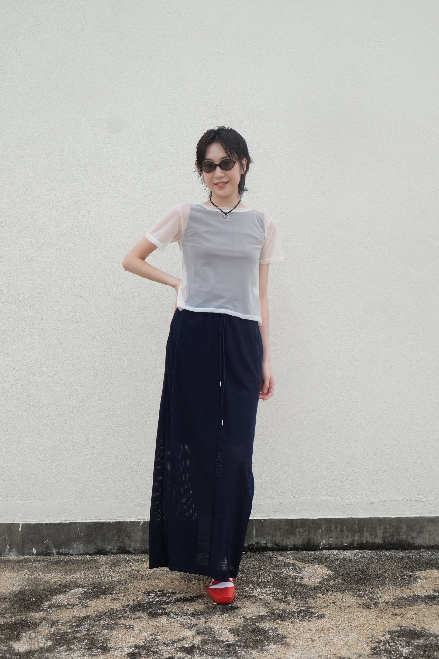 Back-open Sheer Short Sleeves
