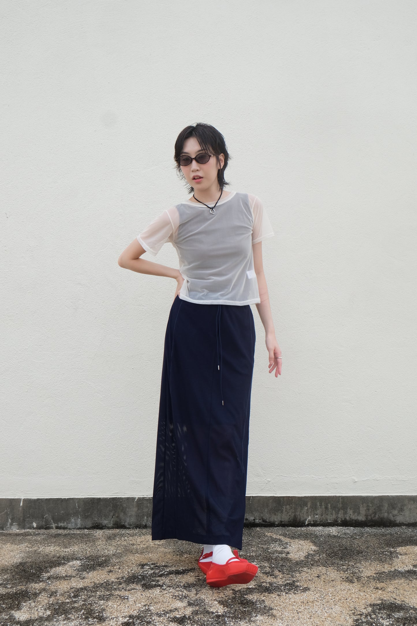 Back-open Sheer Short Sleeves