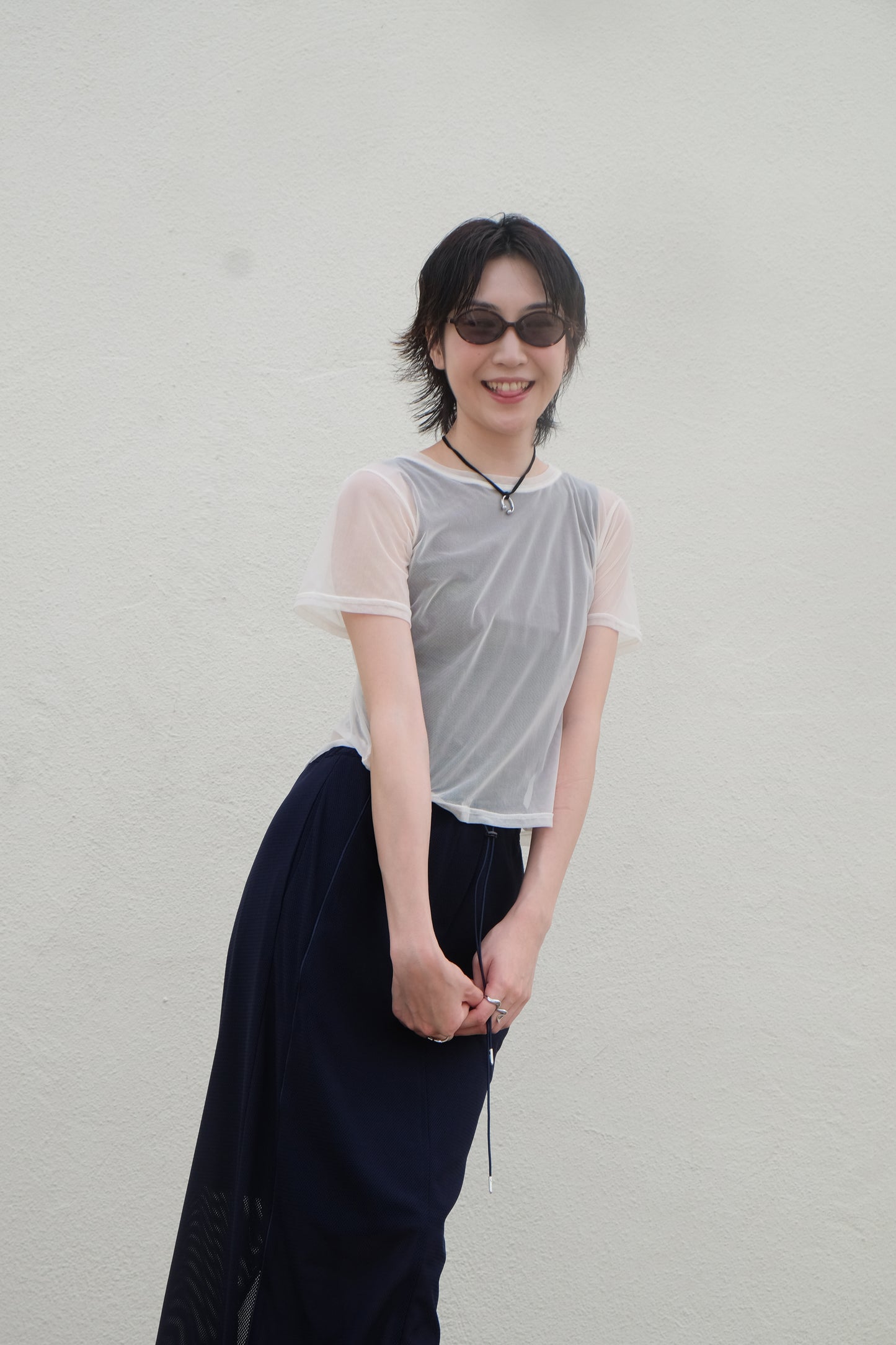 Back-open Sheer Short Sleeves