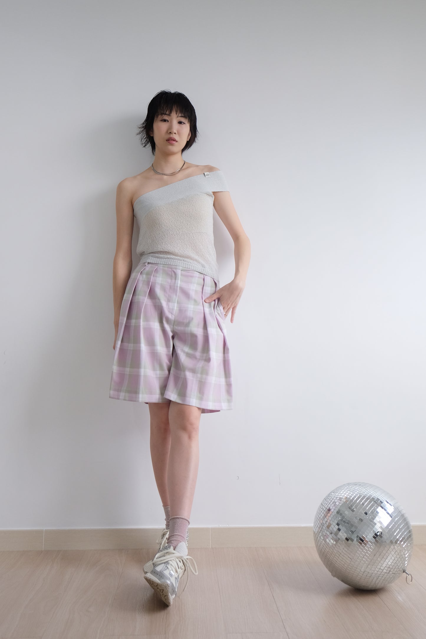 ✨推!"Evelyn" Lilac Tartan Pleated Shorts