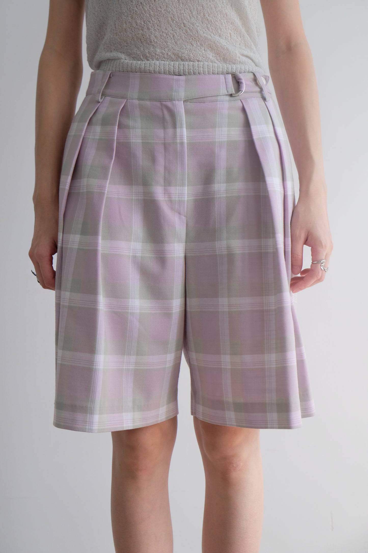 ✨推!"Evelyn" Lilac Tartan Pleated Shorts