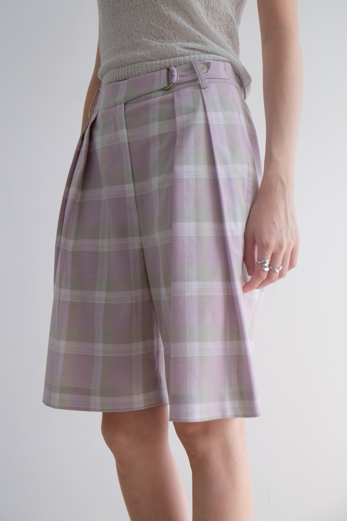 ✨推!"Evelyn" Lilac Tartan Pleated Shorts