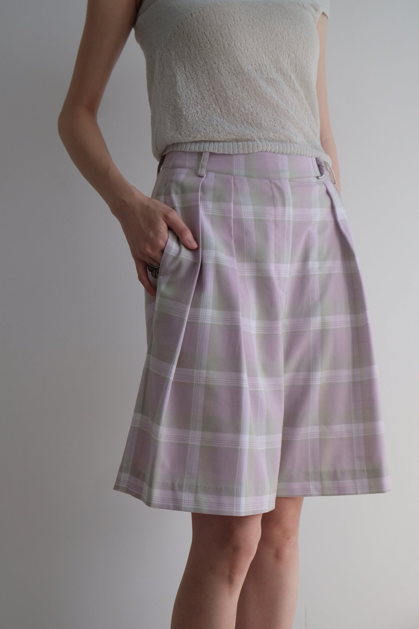 ✨推!"Evelyn" Lilac Tartan Pleated Shorts