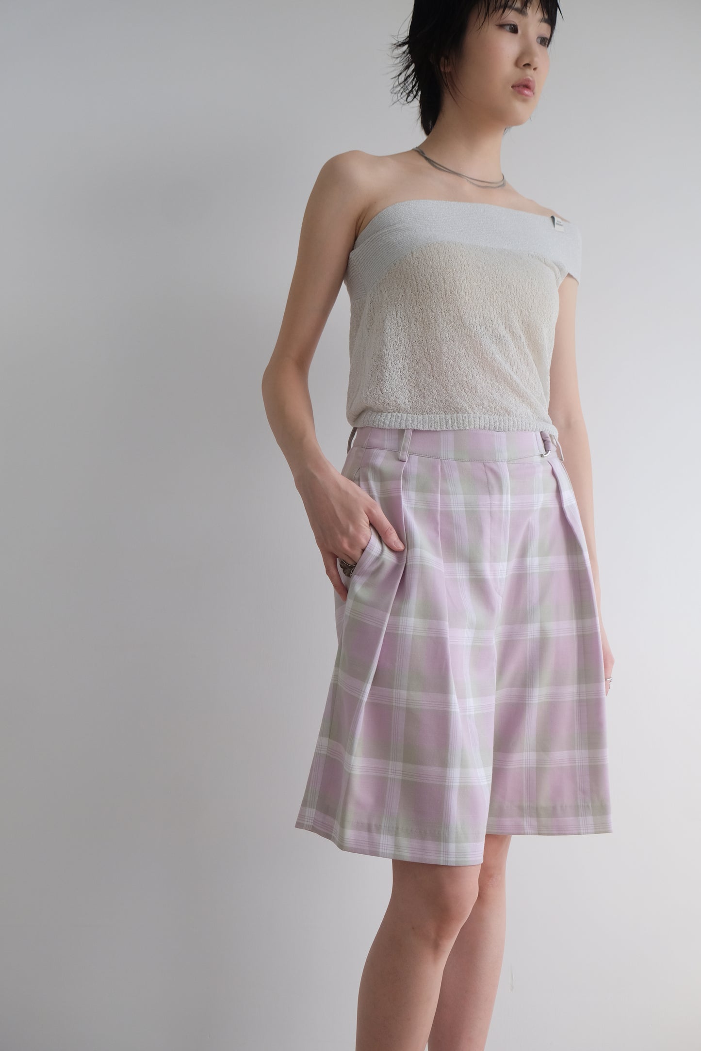 ✨推!"Evelyn" Lilac Tartan Pleated Shorts