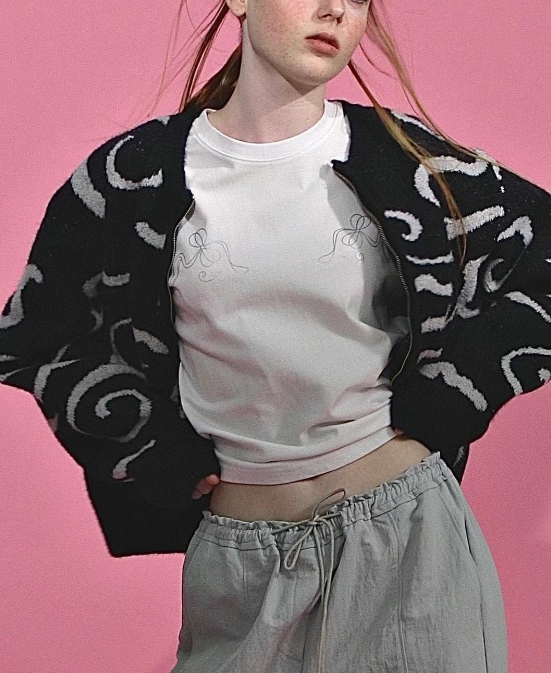 ✨推!"Yin Yang" Wool Knit Zip Jacket (Black)
