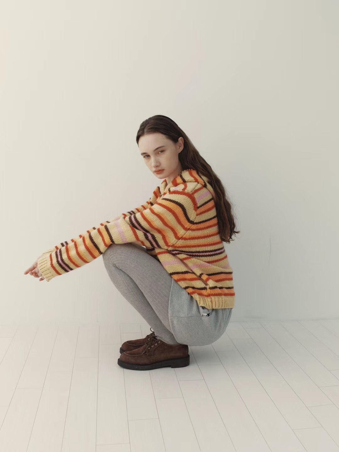 連線優惠/ Orange Stripes Knit Zip Jacket