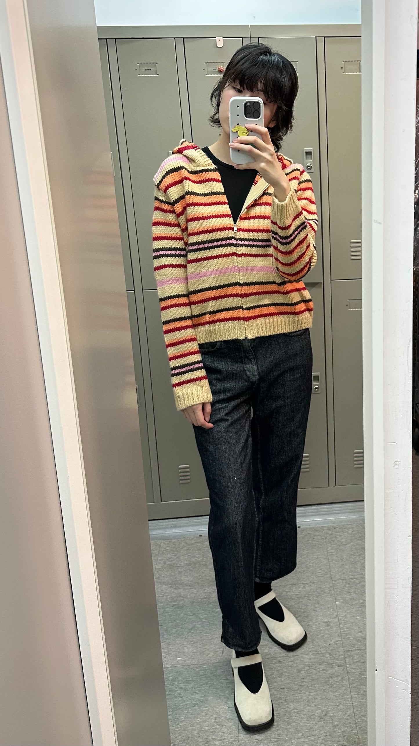 連線優惠/ Orange Stripes Knit Zip Jacket