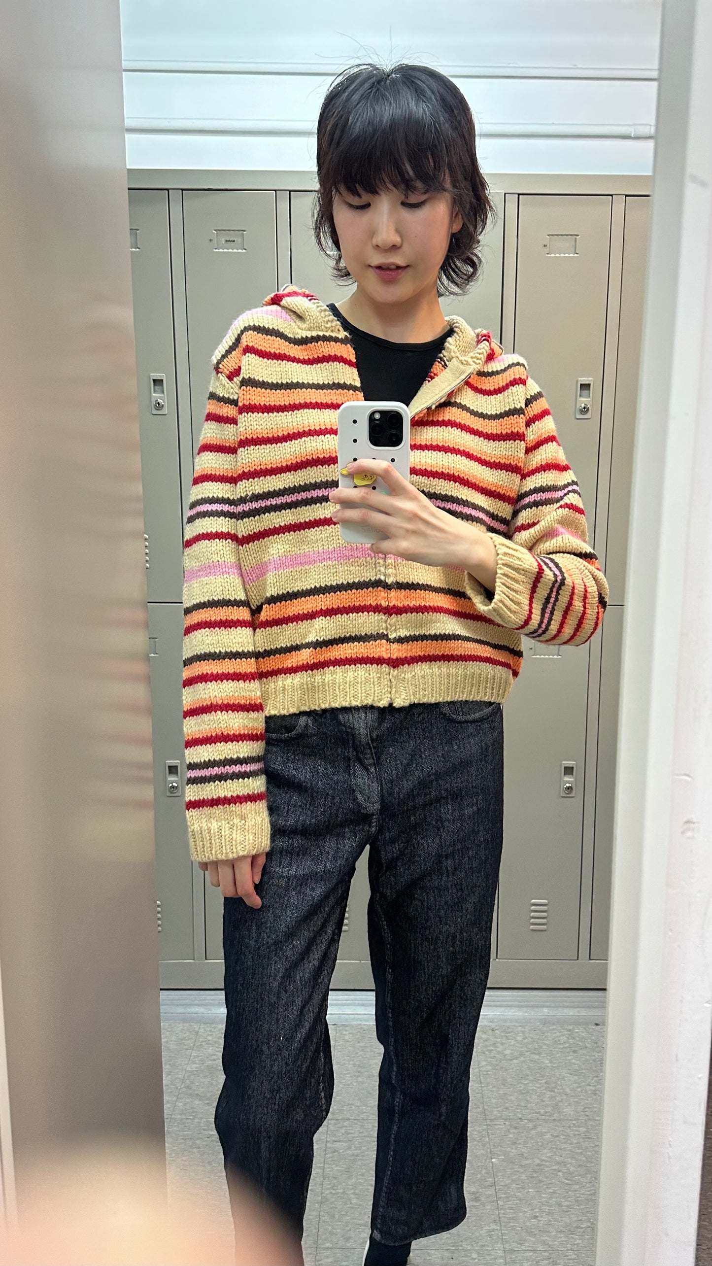 連線優惠/ Orange Stripes Knit Zip Jacket