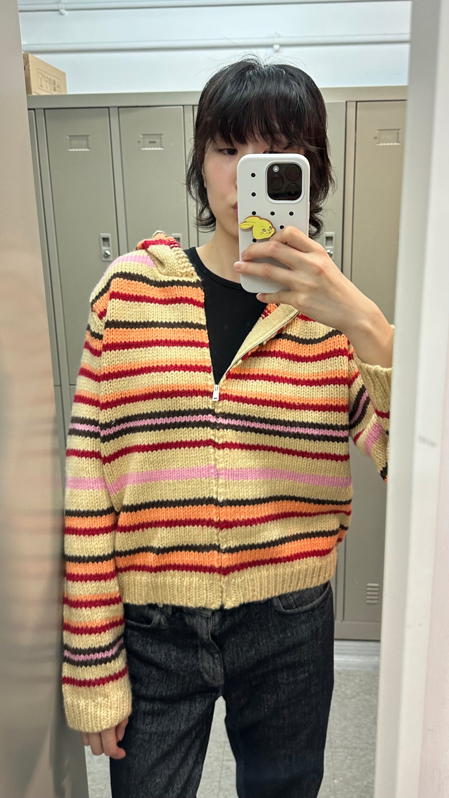 連線優惠/ Orange Stripes Knit Zip Jacket