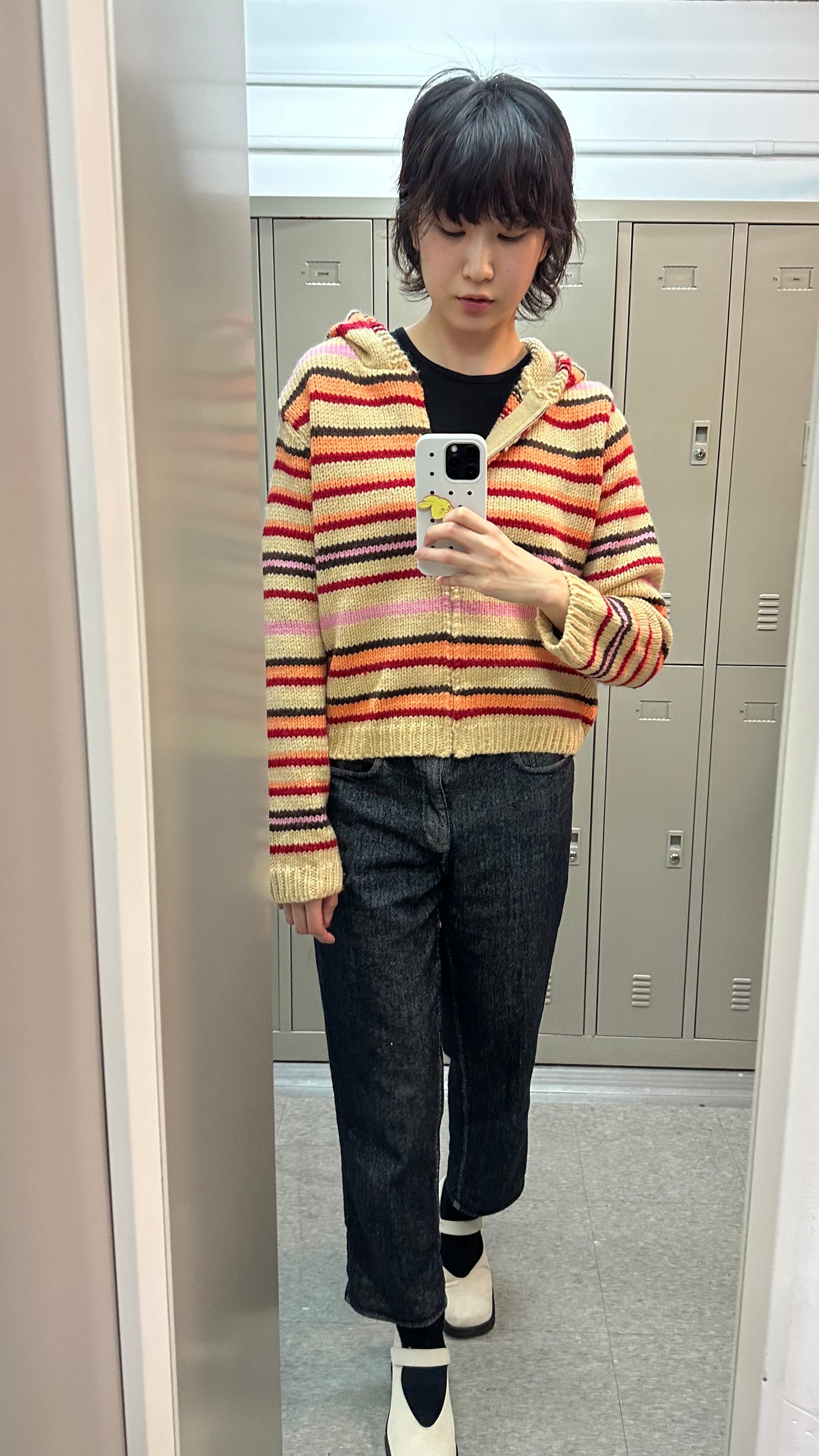 連線優惠/ Orange Stripes Knit Zip Jacket