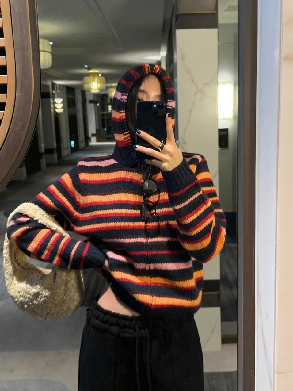 連線優惠/ Orange Stripes Knit Zip Jacket