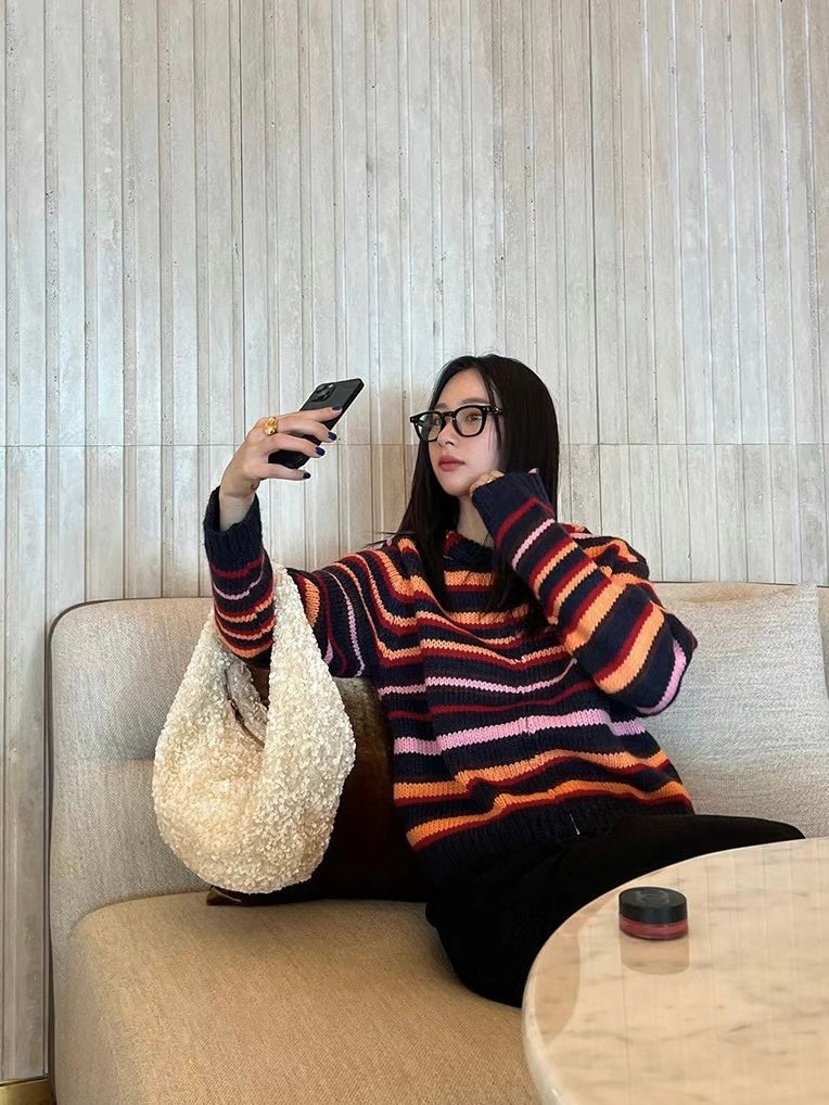 連線優惠/ Orange Stripes Knit Zip Jacket