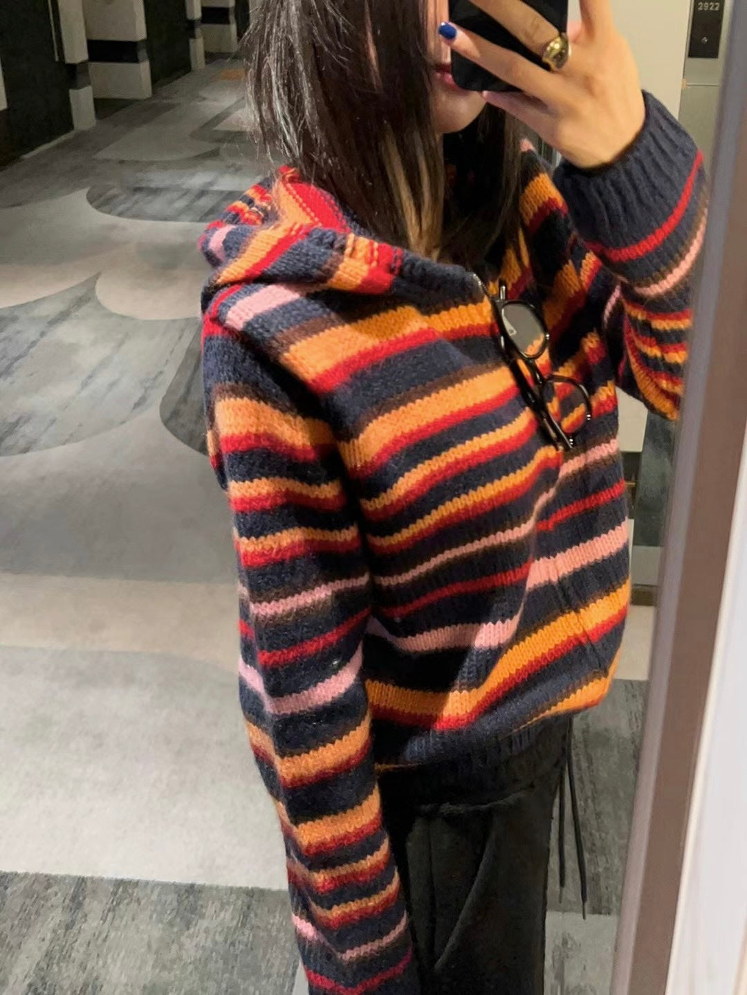 連線優惠/ Orange Stripes Knit Zip Jacket