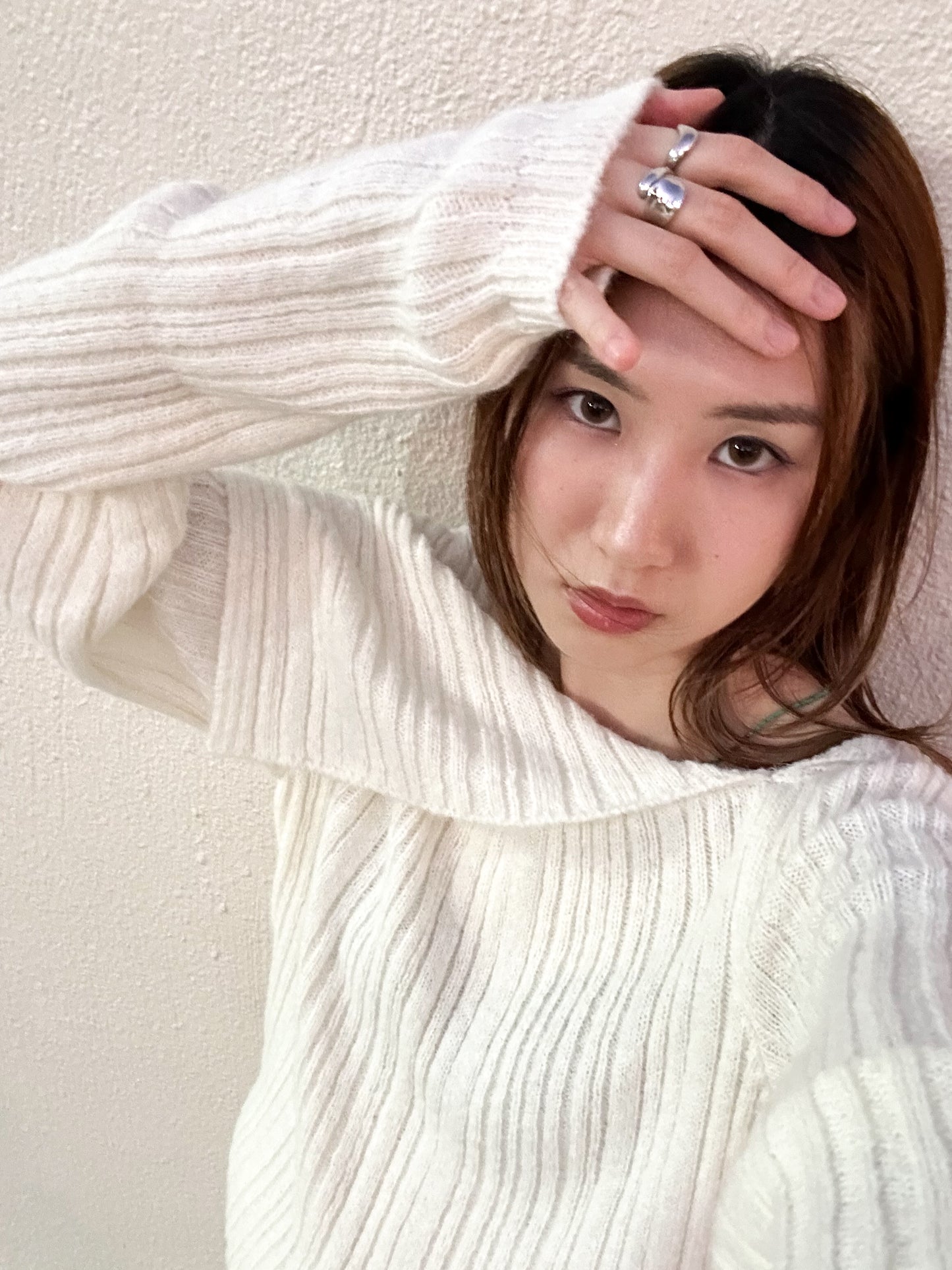 "Big Boy" Off-shoulder Wool Top (Cream)
