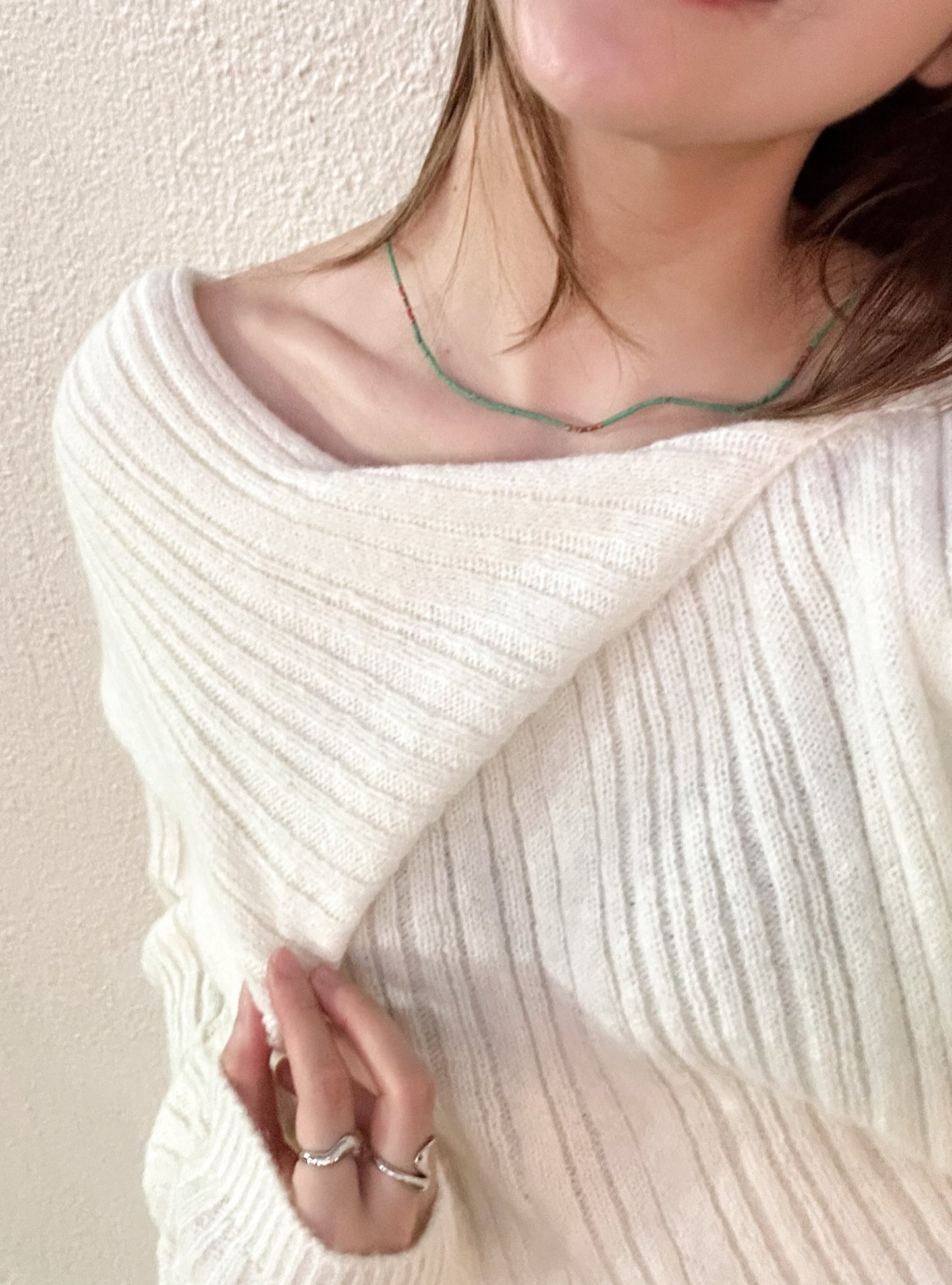 "Big Boy" Off-shoulder Wool Top (Cream)