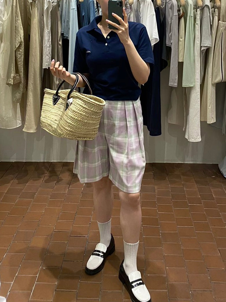 ✨推!"Evelyn" Lilac Tartan Pleated Shorts