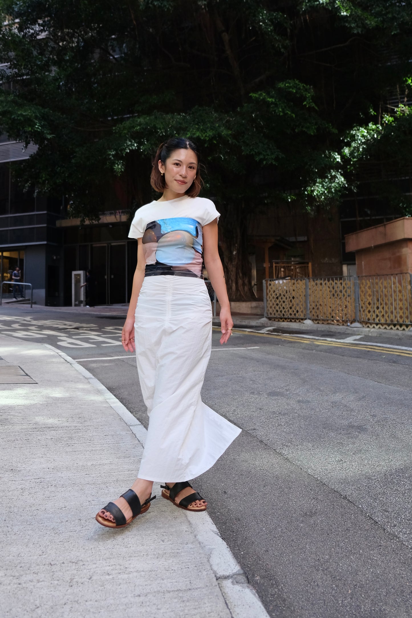 "Kate" Ribboned Back-slit Skirt (White)