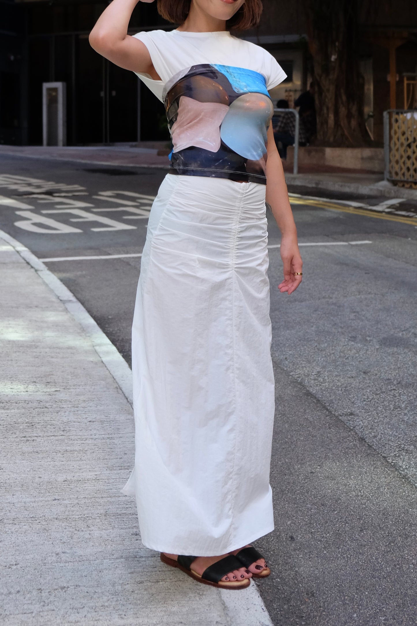 "Kate" Ribboned Back-slit Skirt (White)