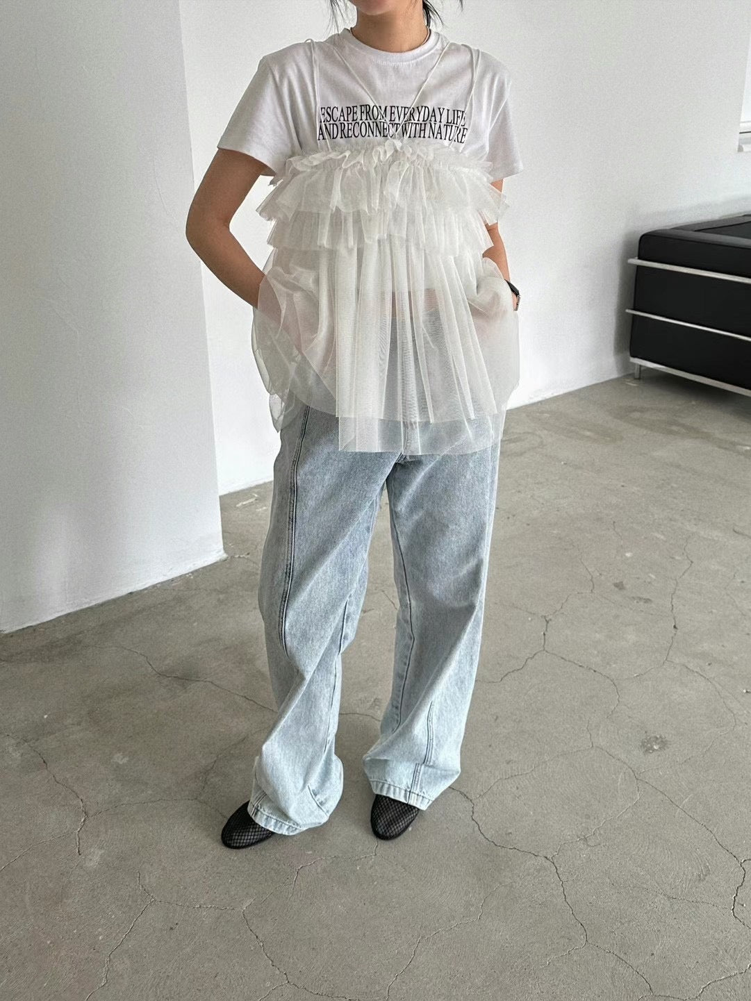 ✨推!"Pompom" Tulle Top