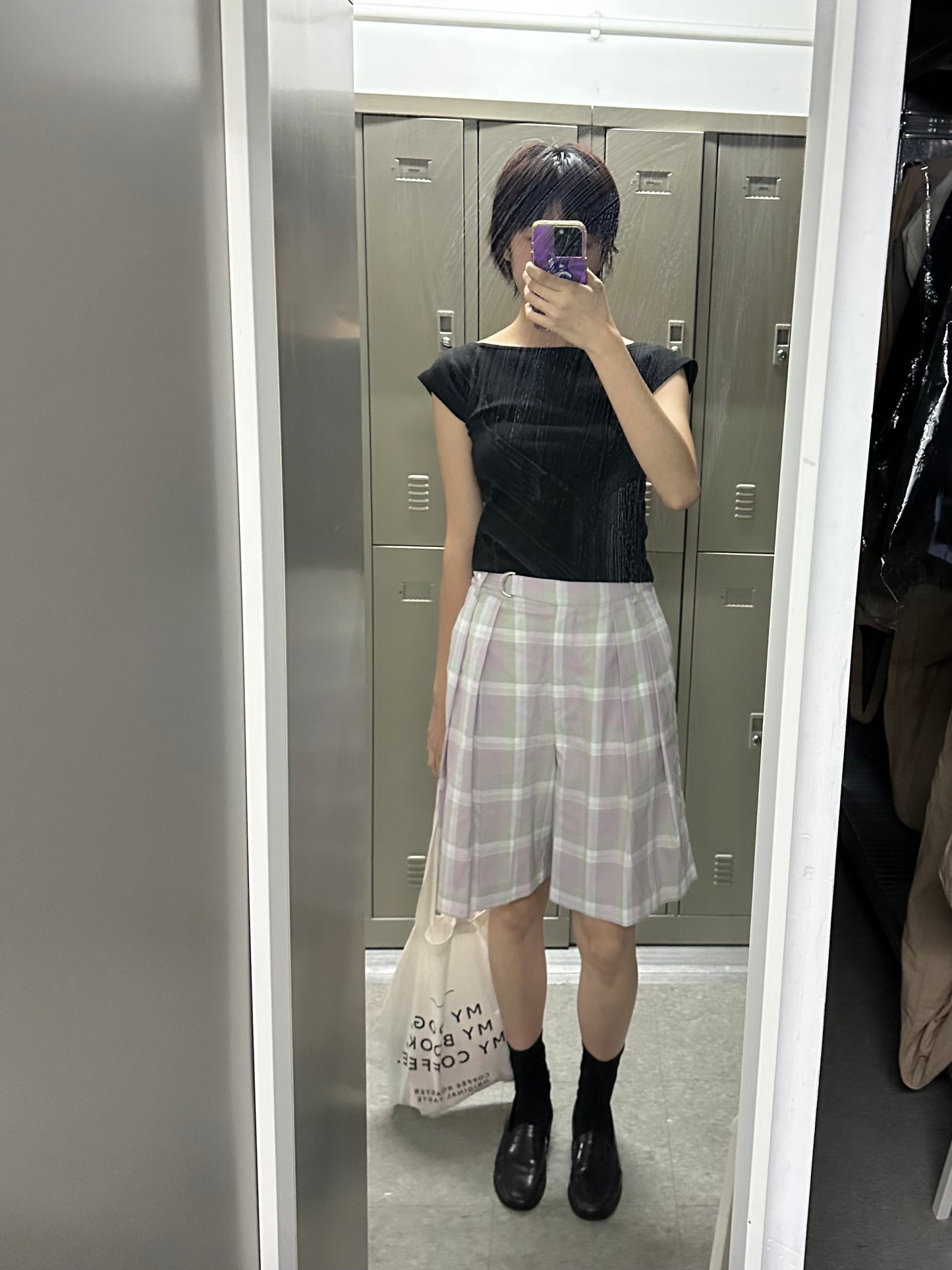 ✨推!"Evelyn" Lilac Tartan Pleated Shorts