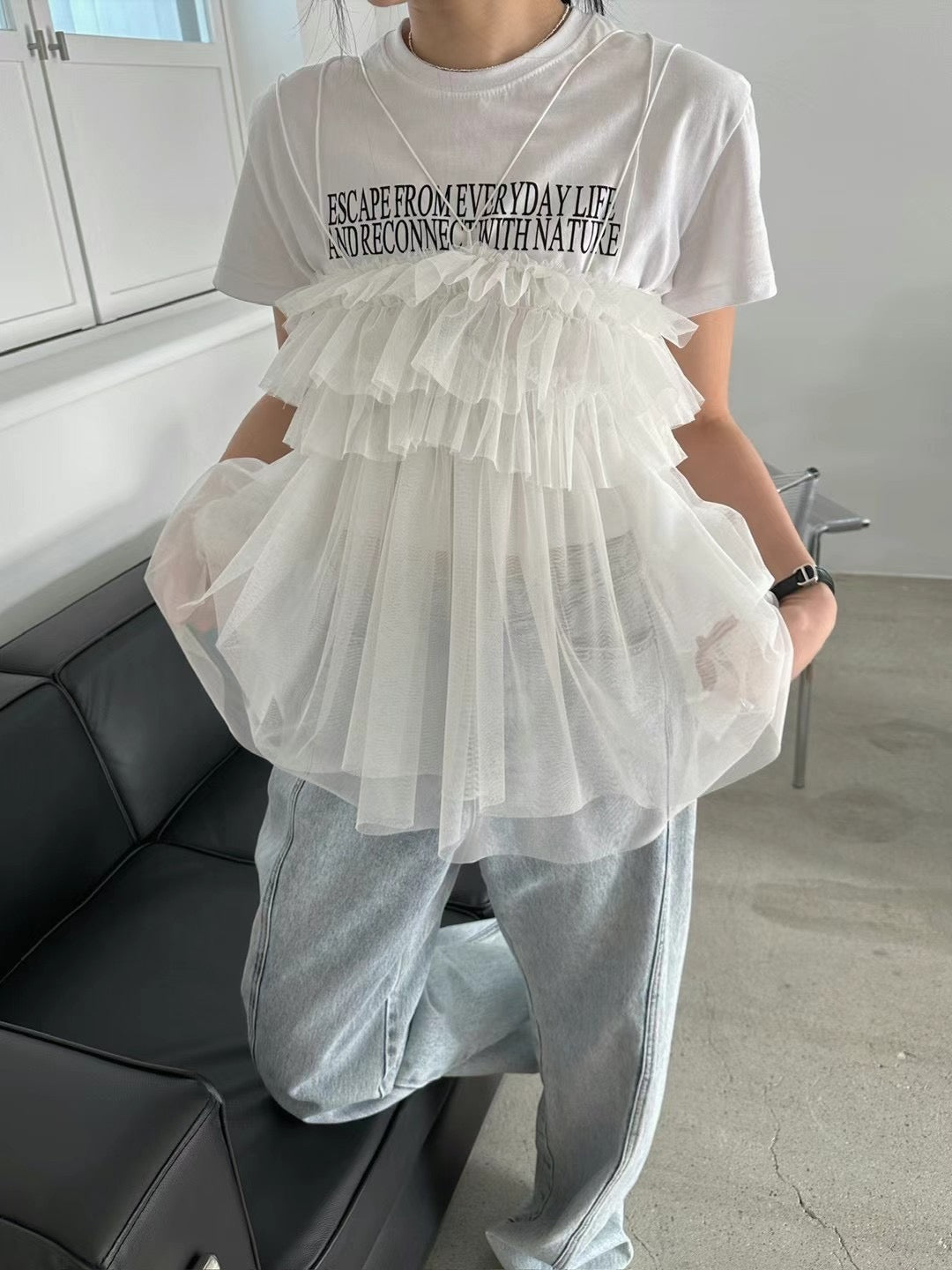 ✨推!"Pompom" Tulle Top