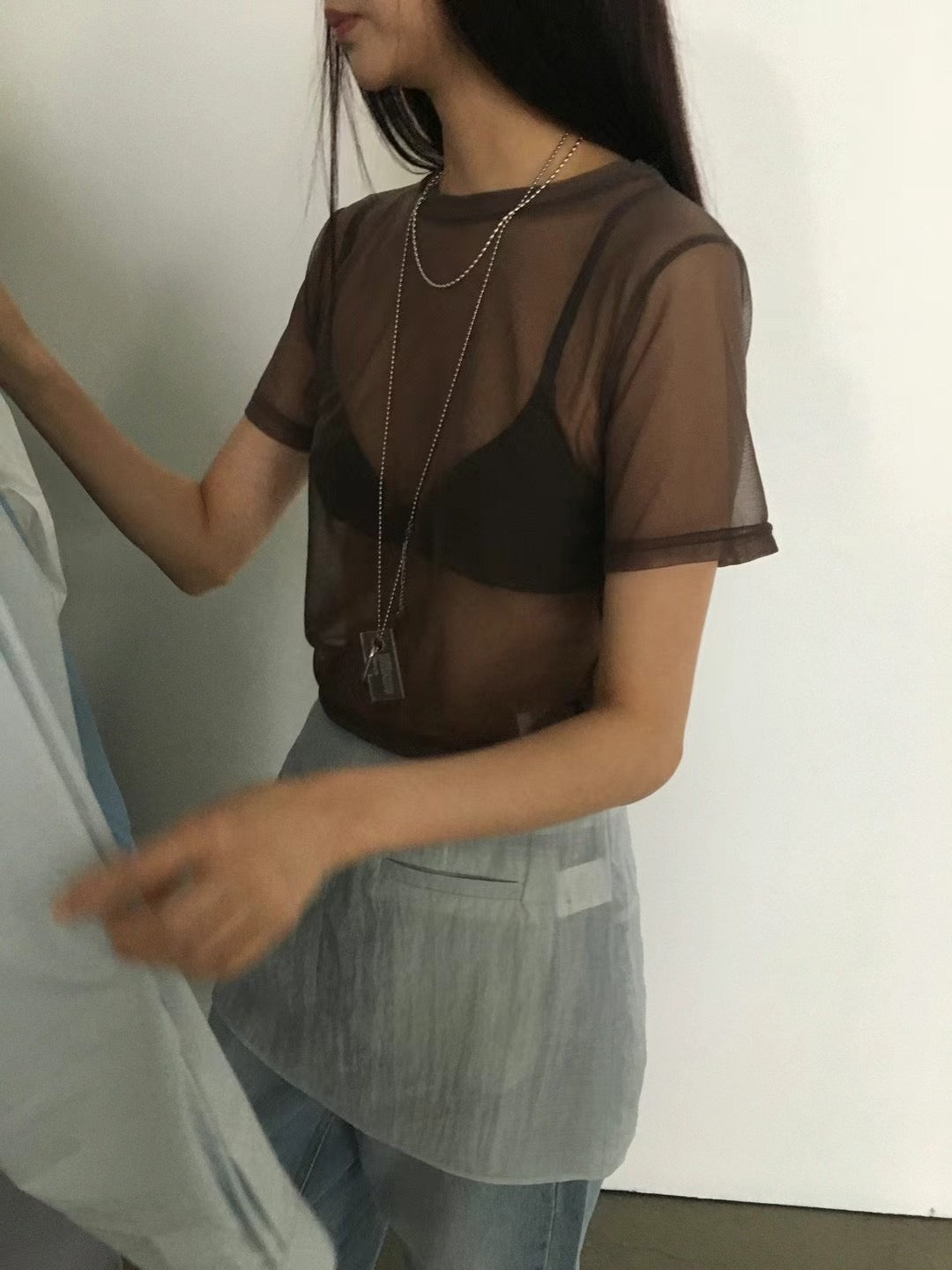 Back-open Sheer Short Sleeves