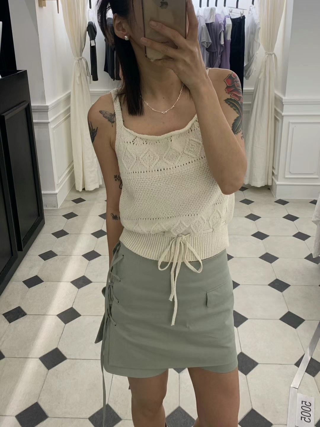 ✨推!"Lipa" Lace-up Layered Skorts (Army Green)